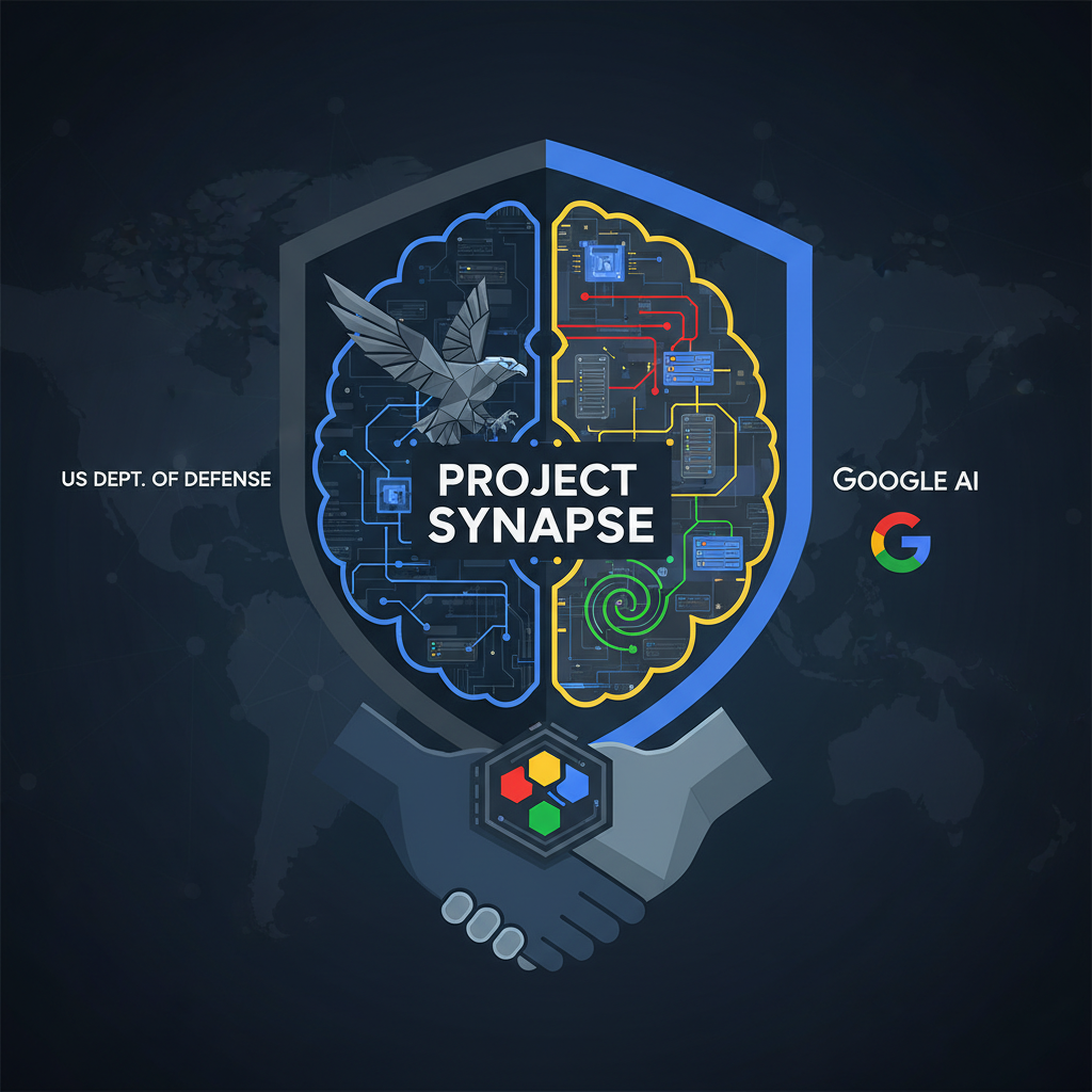 Abstract illustration of AI and defense collaboration