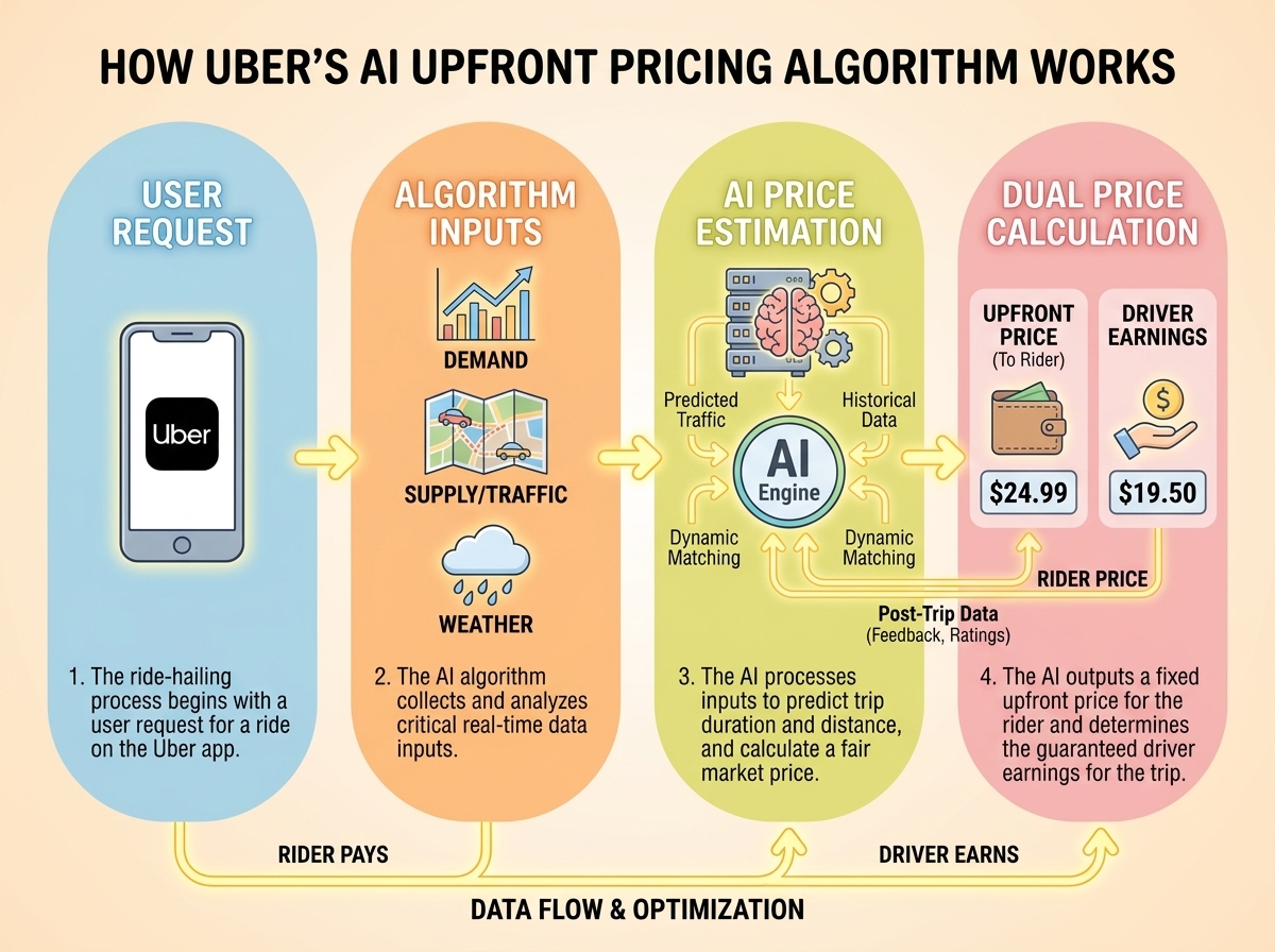 Инфографика за ценообразуващия алгоритъм на Uber