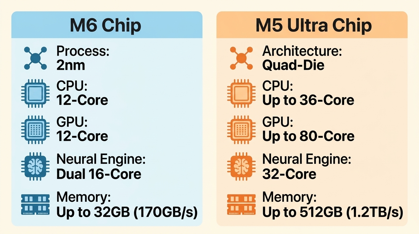 Сравнение на спецификациите на Apple M6 и M5 Ultra
