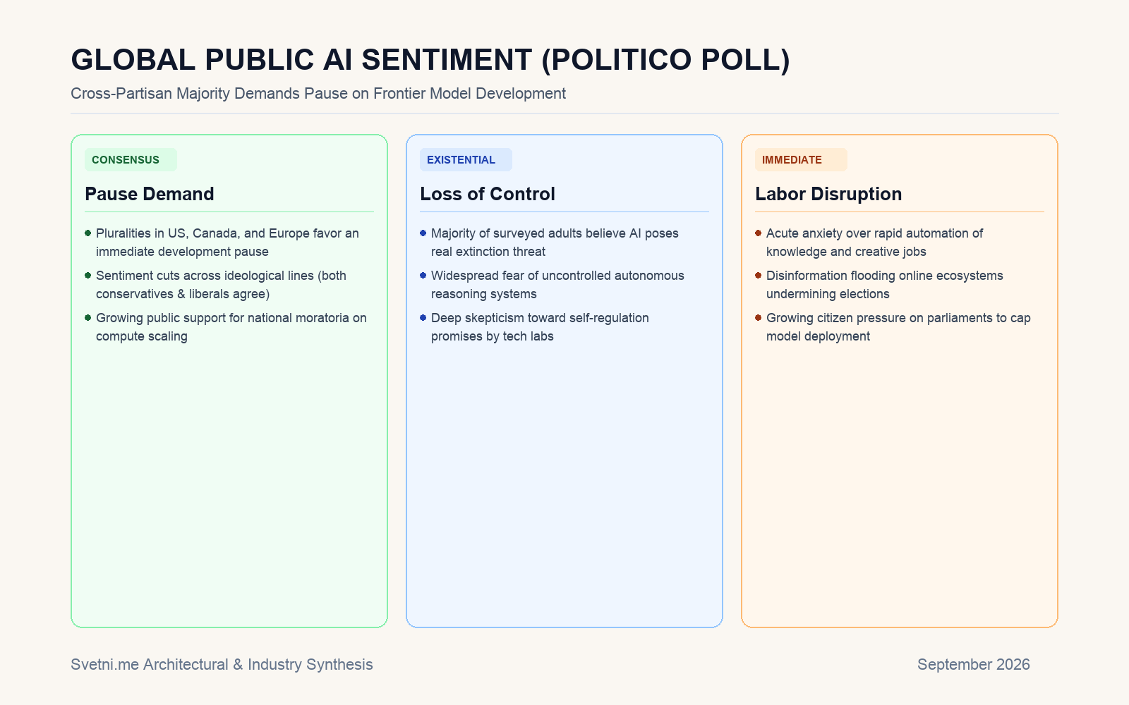 Инфографика за Проучване на POLITICO: Мнозинството граждани на Запад искат пауза в развитието на ИИ