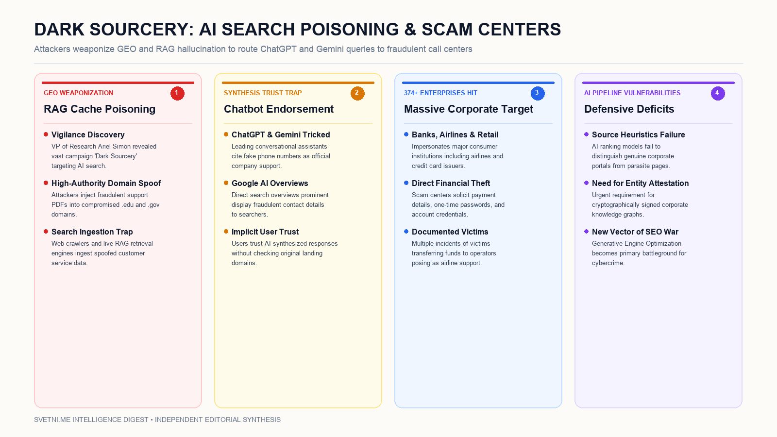 Инфографика за кампанията Dark Sourcery и отравянето на AI търсачки