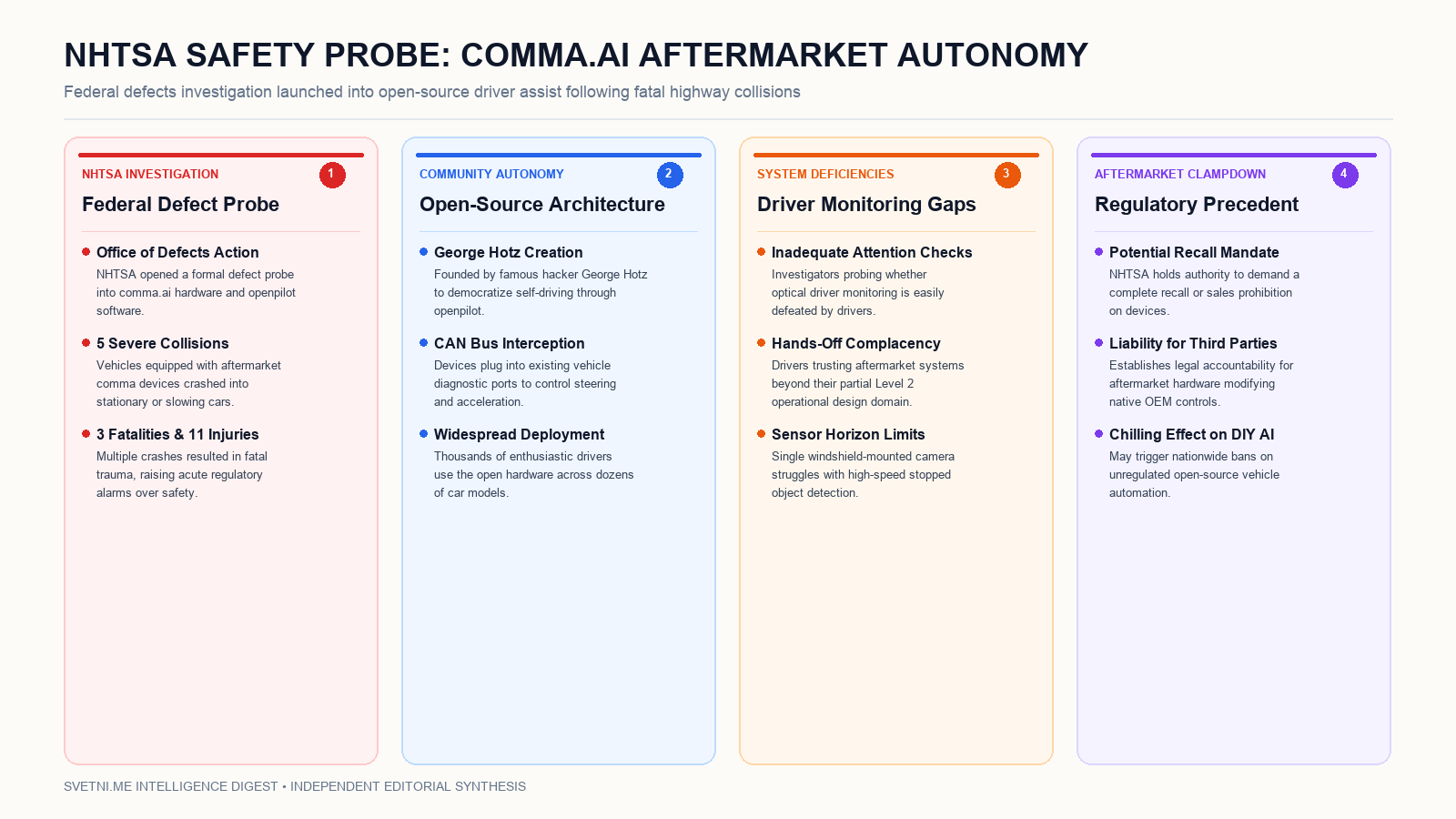 Инфографика за федералното разследване на comma.ai