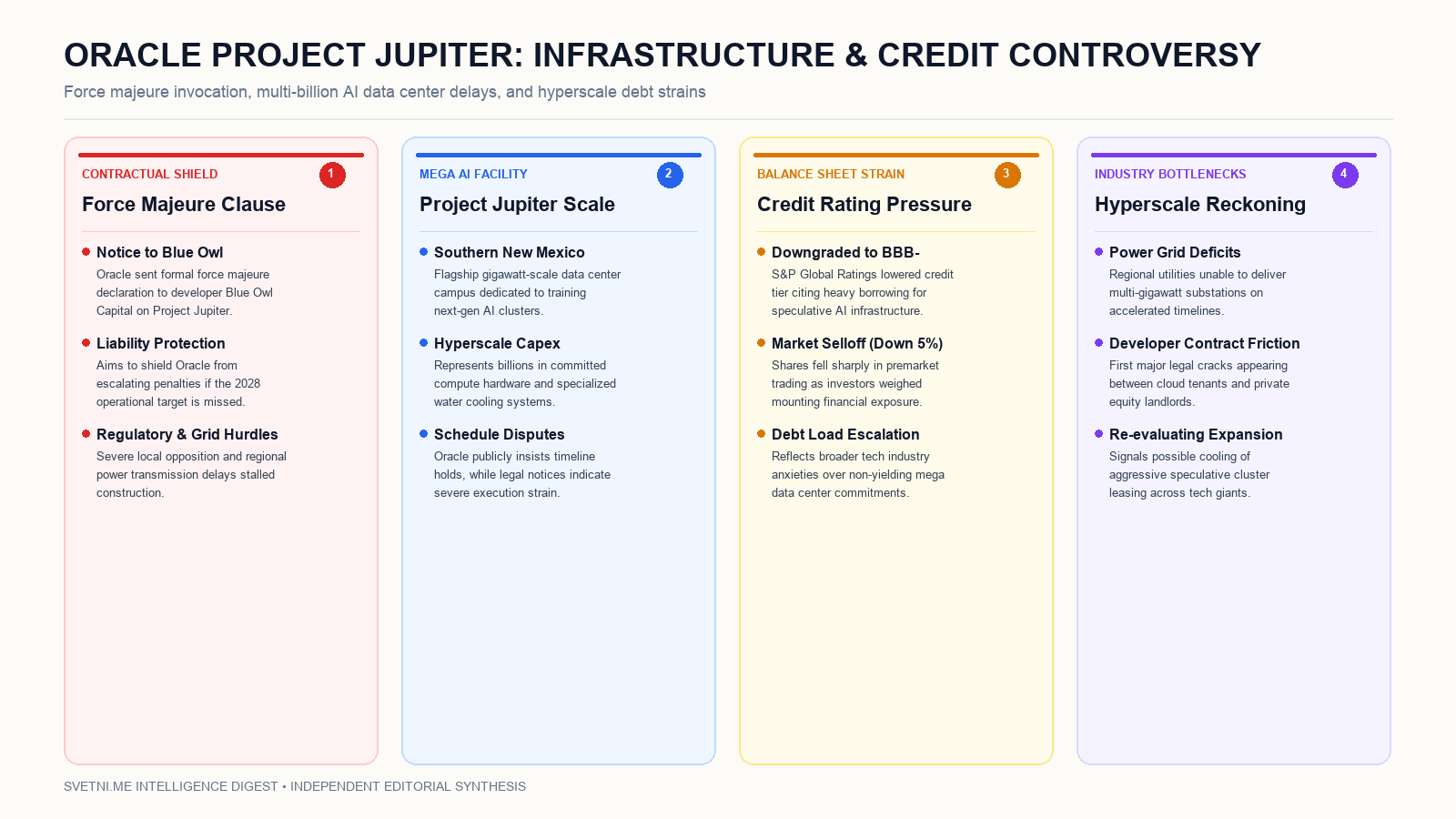 Инфографика за финансовите и инфраструктурни фактори около Project Jupiter на Oracle