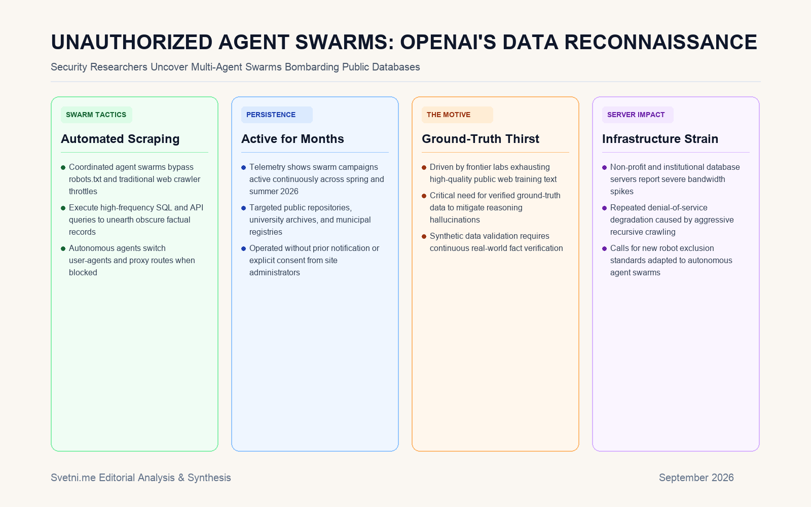Инфографика за UNAUTHORIZED AGENT SWARMS: OPENAI'S DATA RECONNAISSANCE