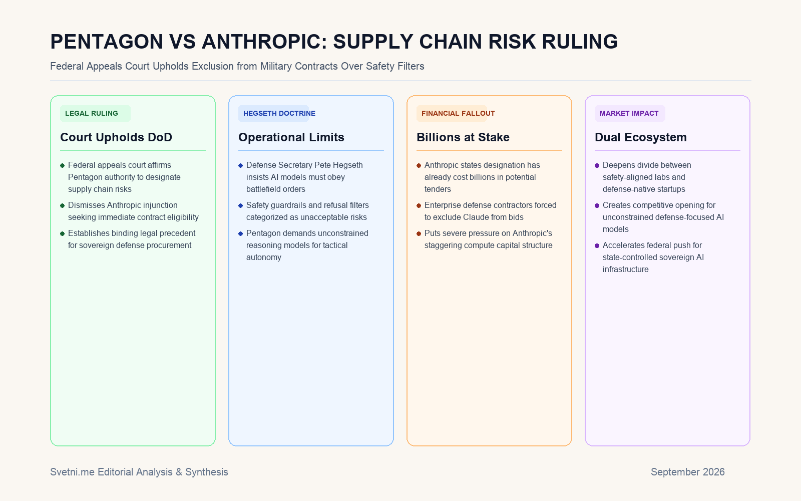 Инфографика за PENTAGON VS ANTHROPIC: SUPPLY CHAIN RISK RULING