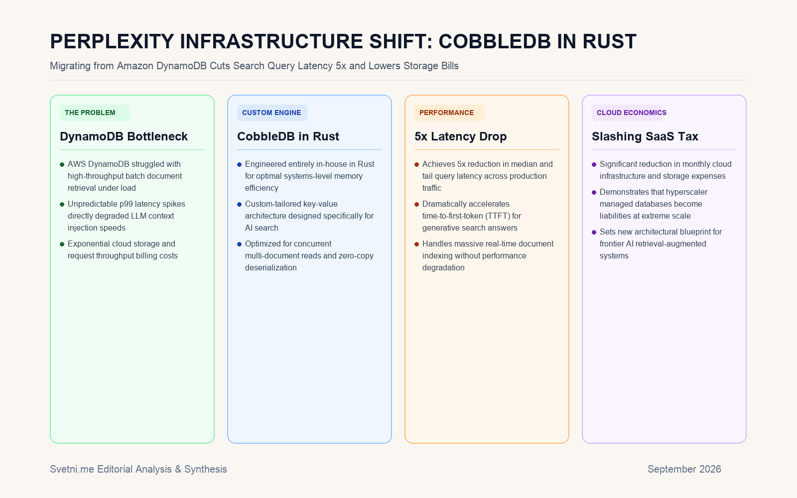 Инфографика за PERPLEXITY INFRASTRUCTURE SHIFT: COBBLEDB IN RUST