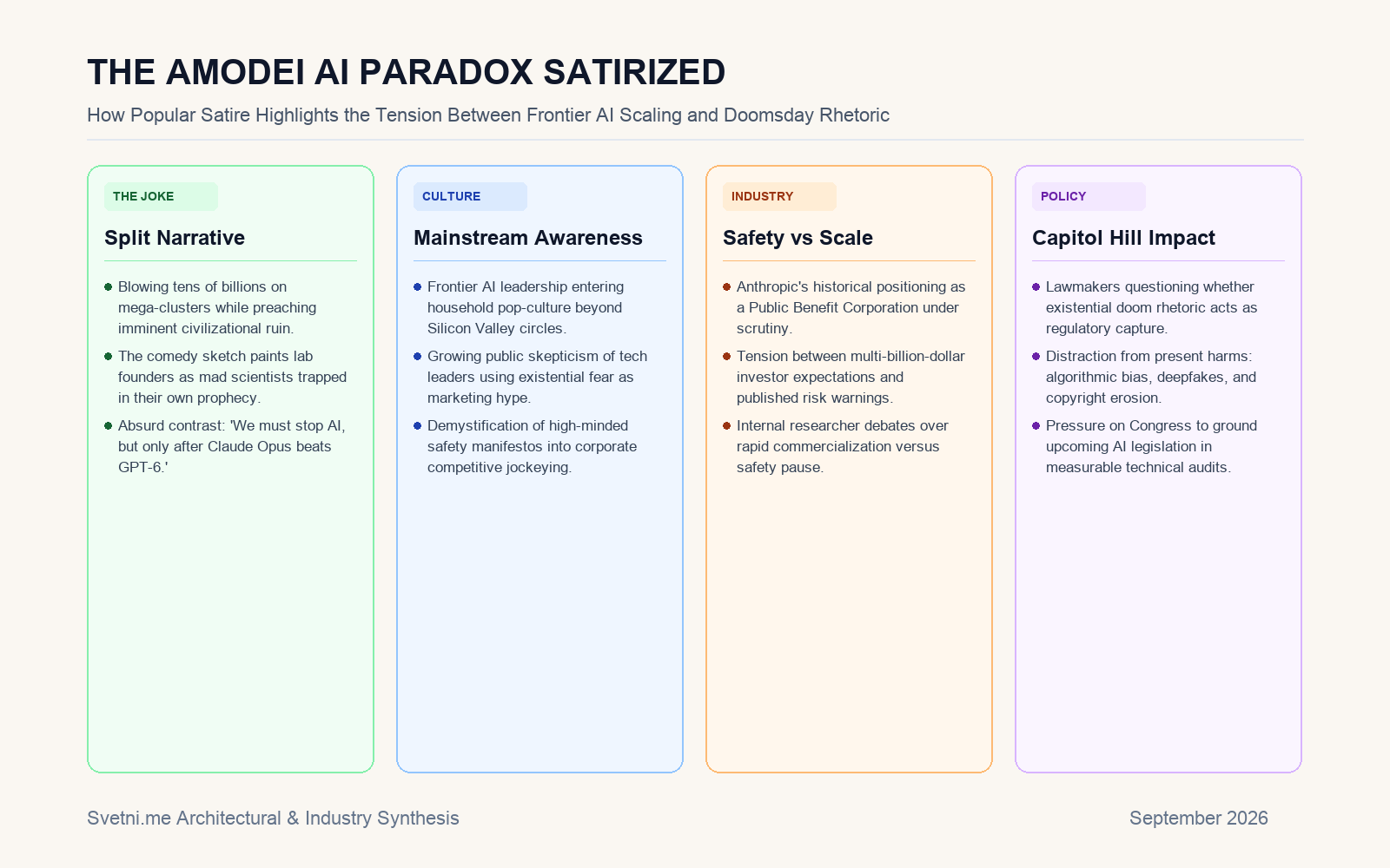Инфографика за THE AMODEI AI PARADOX SATIRIZED