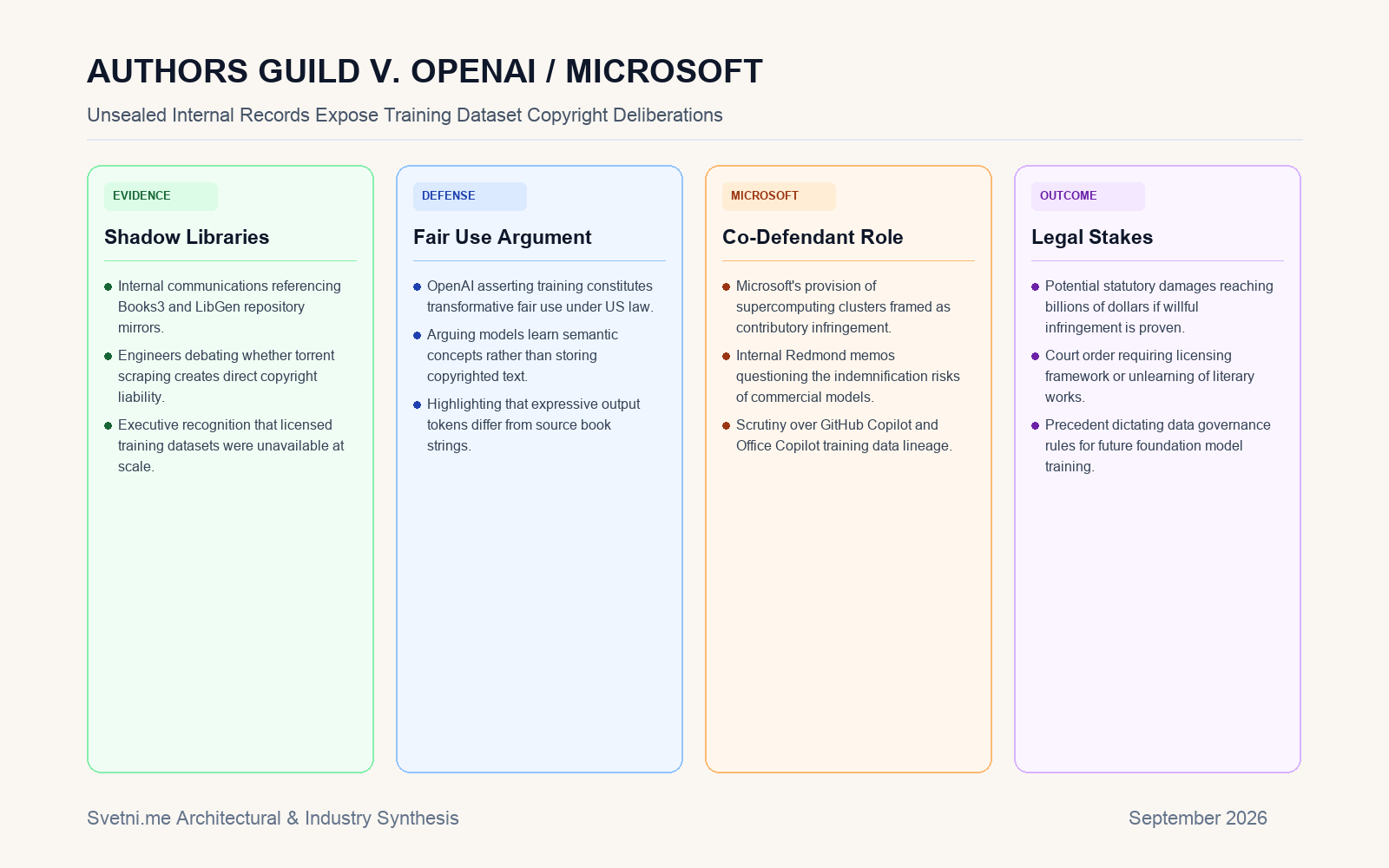 Инфографика за AUTHORS GUILD V. OPENAI / MICROSOFT