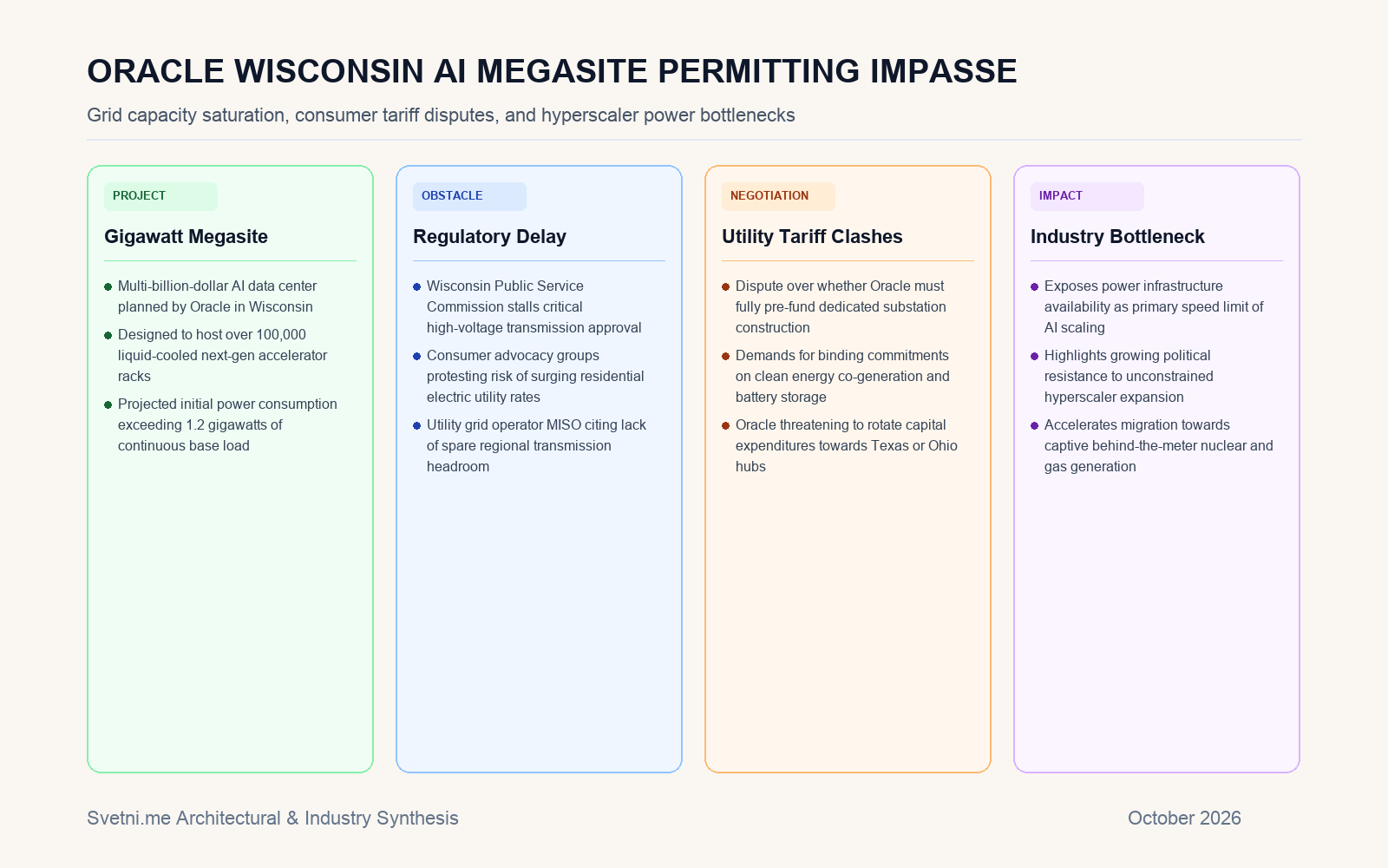 Инфографика: Регулаторни и енергийни блокади пред AI мегацентъра на Oracle