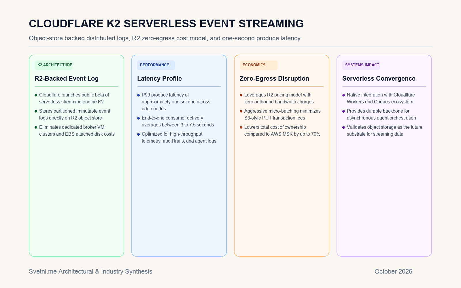 Инфографика за архитектурата на безсървърния стрийминг Cloudflare K2