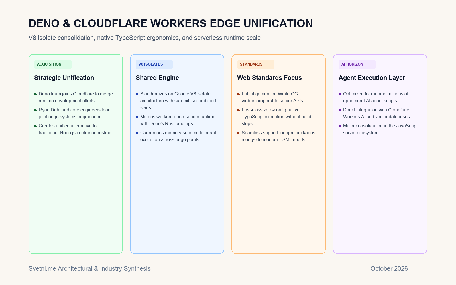 Инфографика за обединението на Deno и Cloudflare Workers