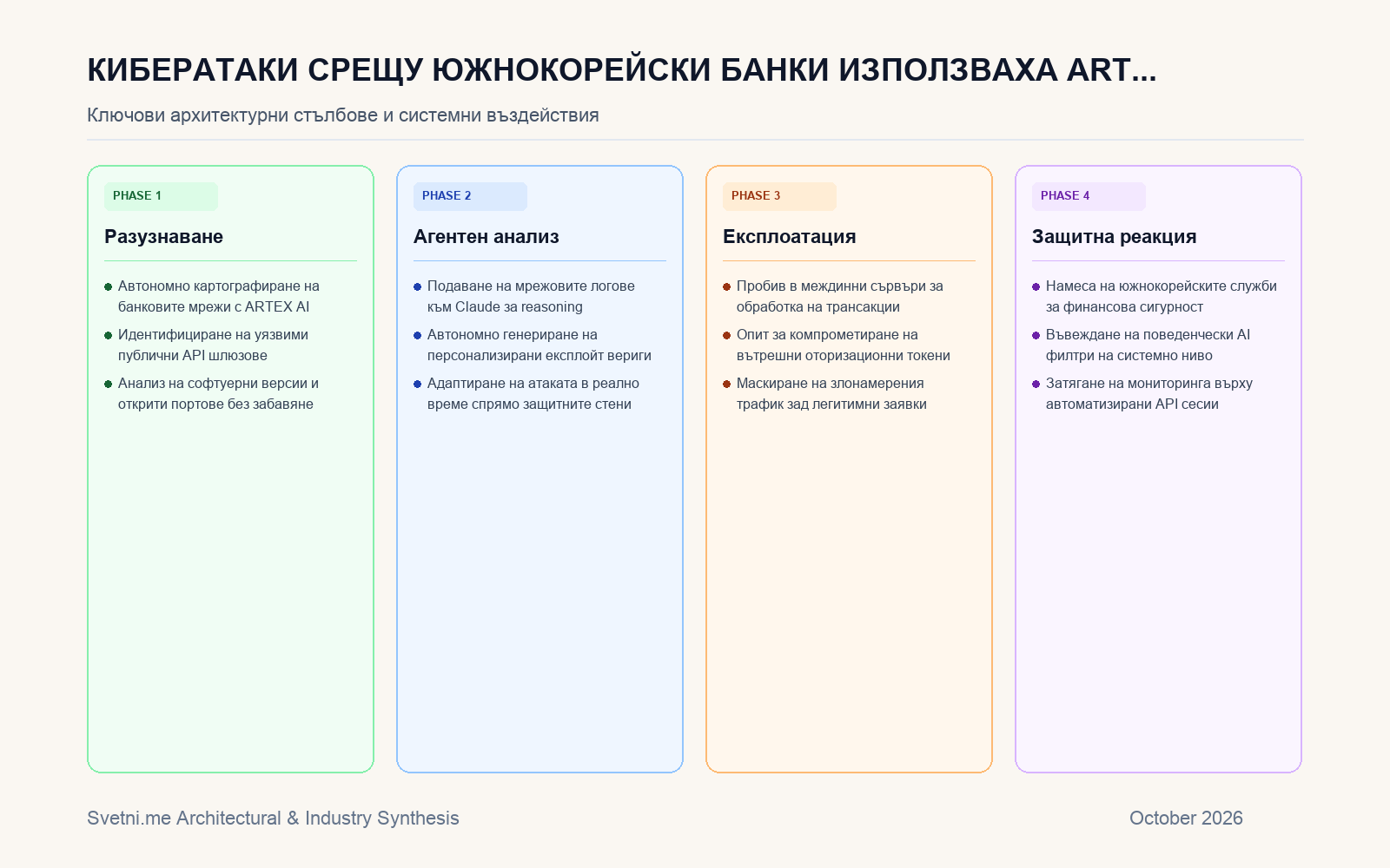 Инфографика за Кибератаки срещу южнокорейски банки използваха ARTEX AI и автономни агенти Claude