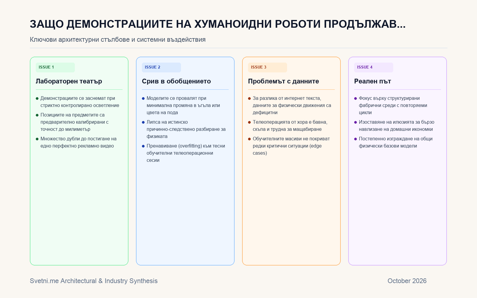 Инфографика за Защо демонстрациите на хуманоидни роботи продължават да се провалят при обобщаване на задачи