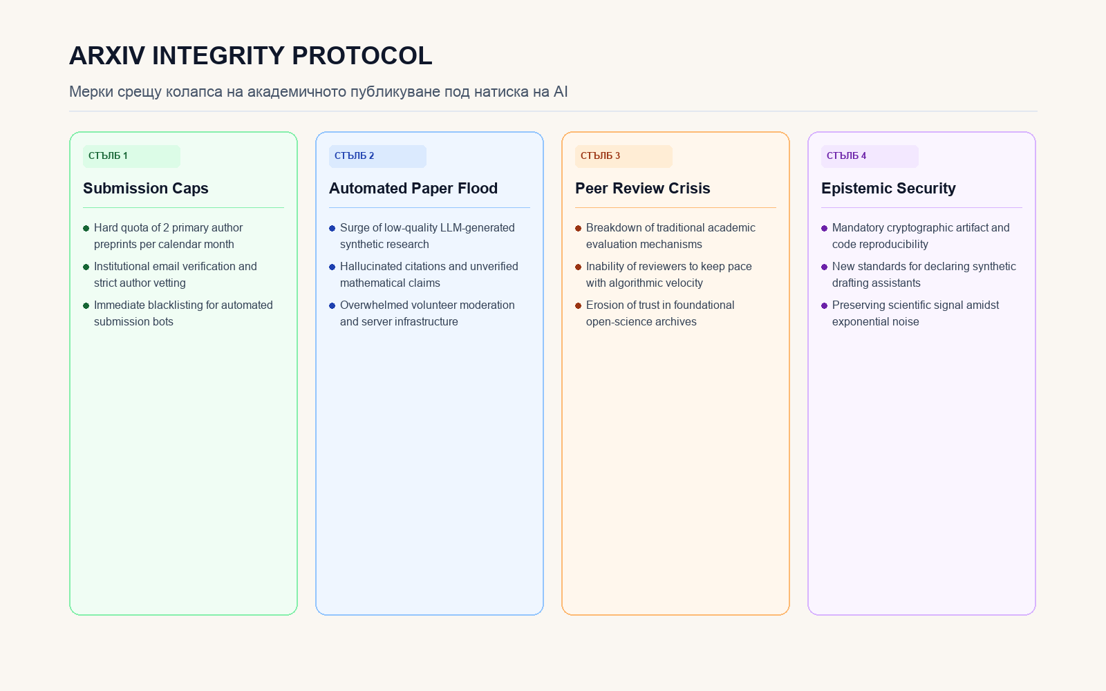 Инфографика за ArXiv Integrity Protocol