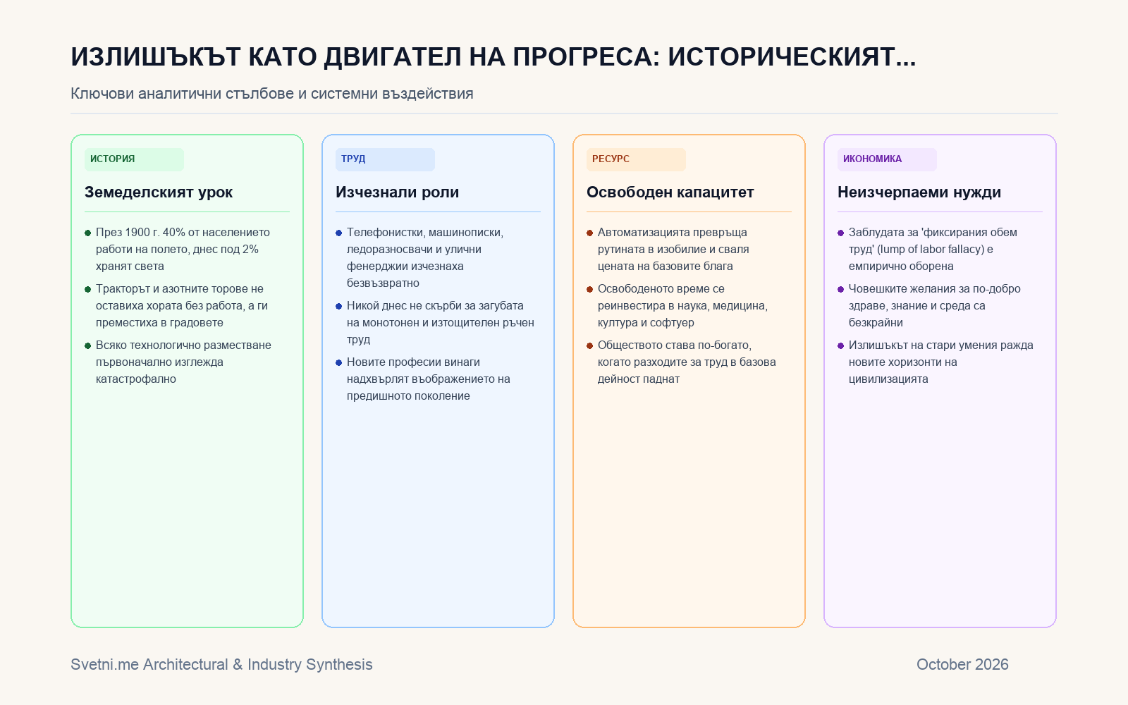 Инфографика за Излишъкът като двигател на прогреса: Историческият отговор на DHH срещу страха от автоматизация