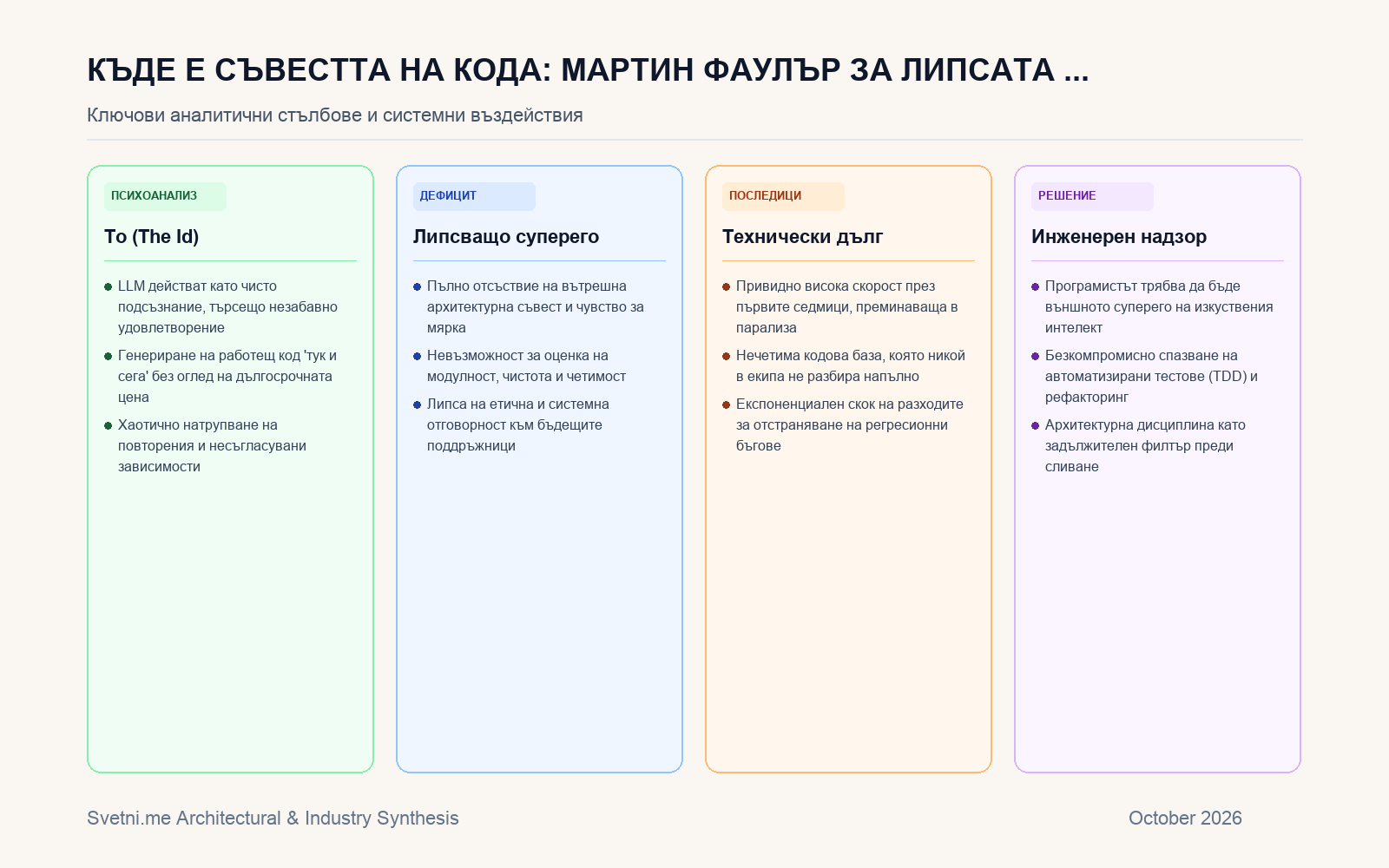 Инфографика за Къде е съвестта на кода: Мартин Фаулър за липсата на суперего в генеративните софтуерни инструменти