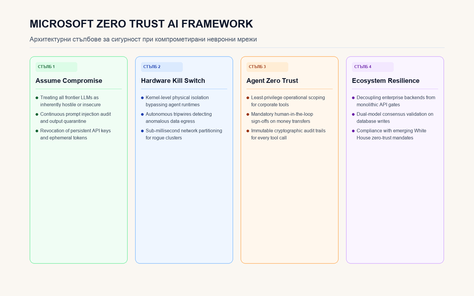 Инфографика за Microsoft Zero Trust AI Framework