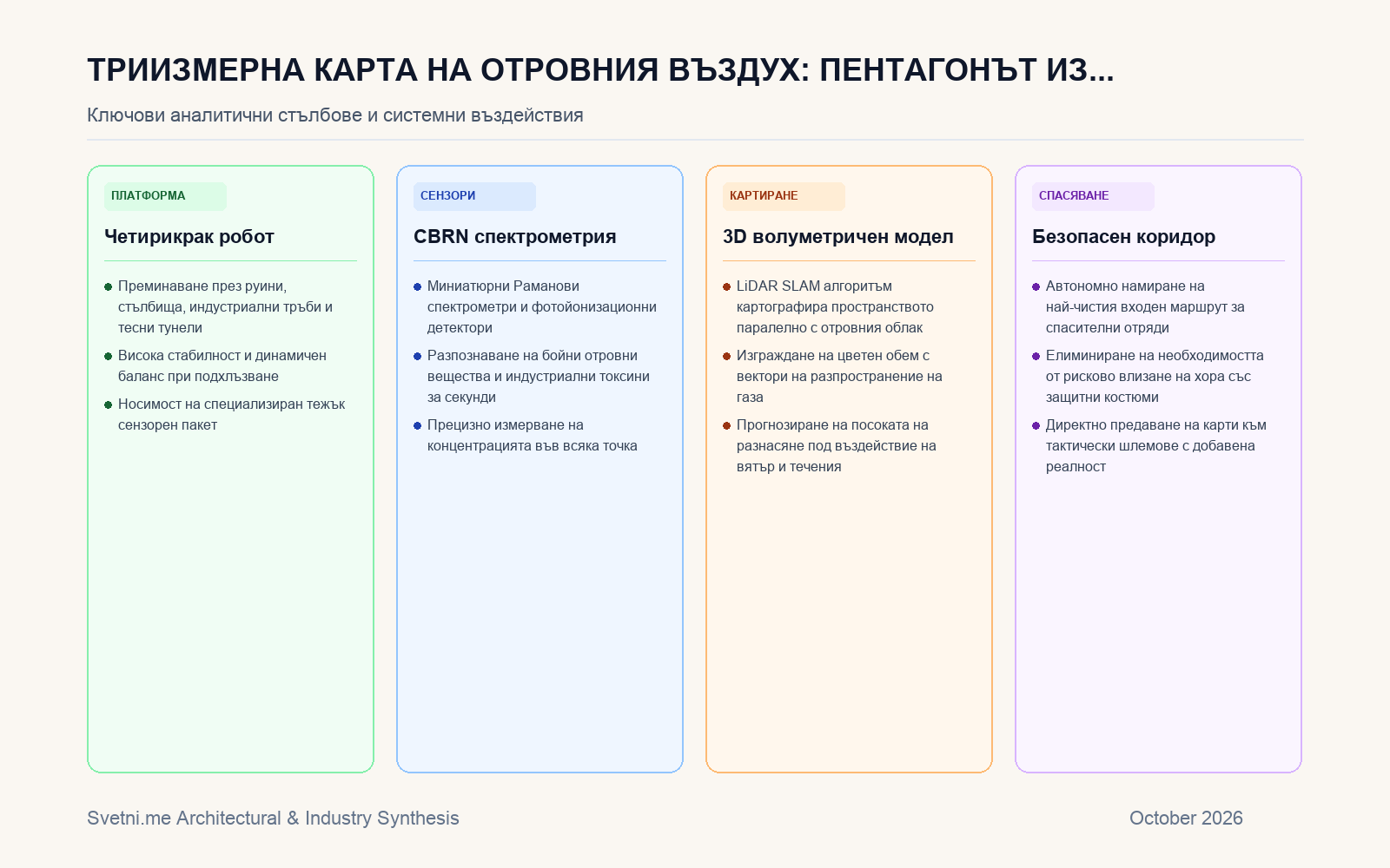 Инфографика за Триизмерна карта на отровния въздух: Пентагонът изпраща четирикраки AI роботи в химически зони