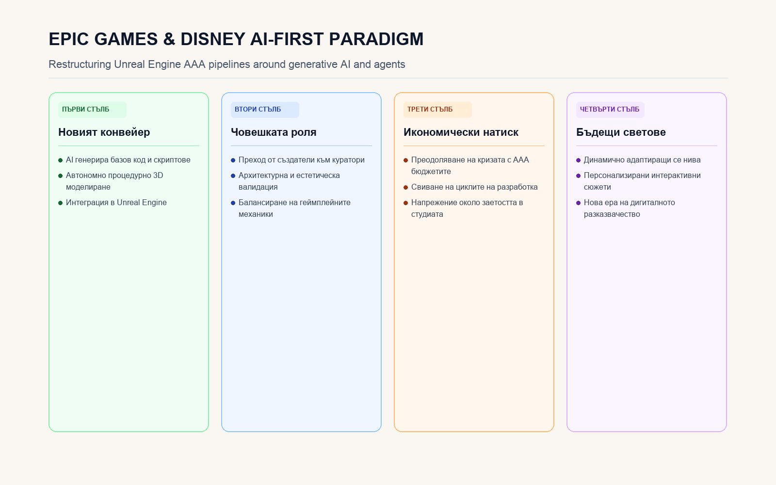 Инфографика за AI-first стратегията на Epic Games и Disney
