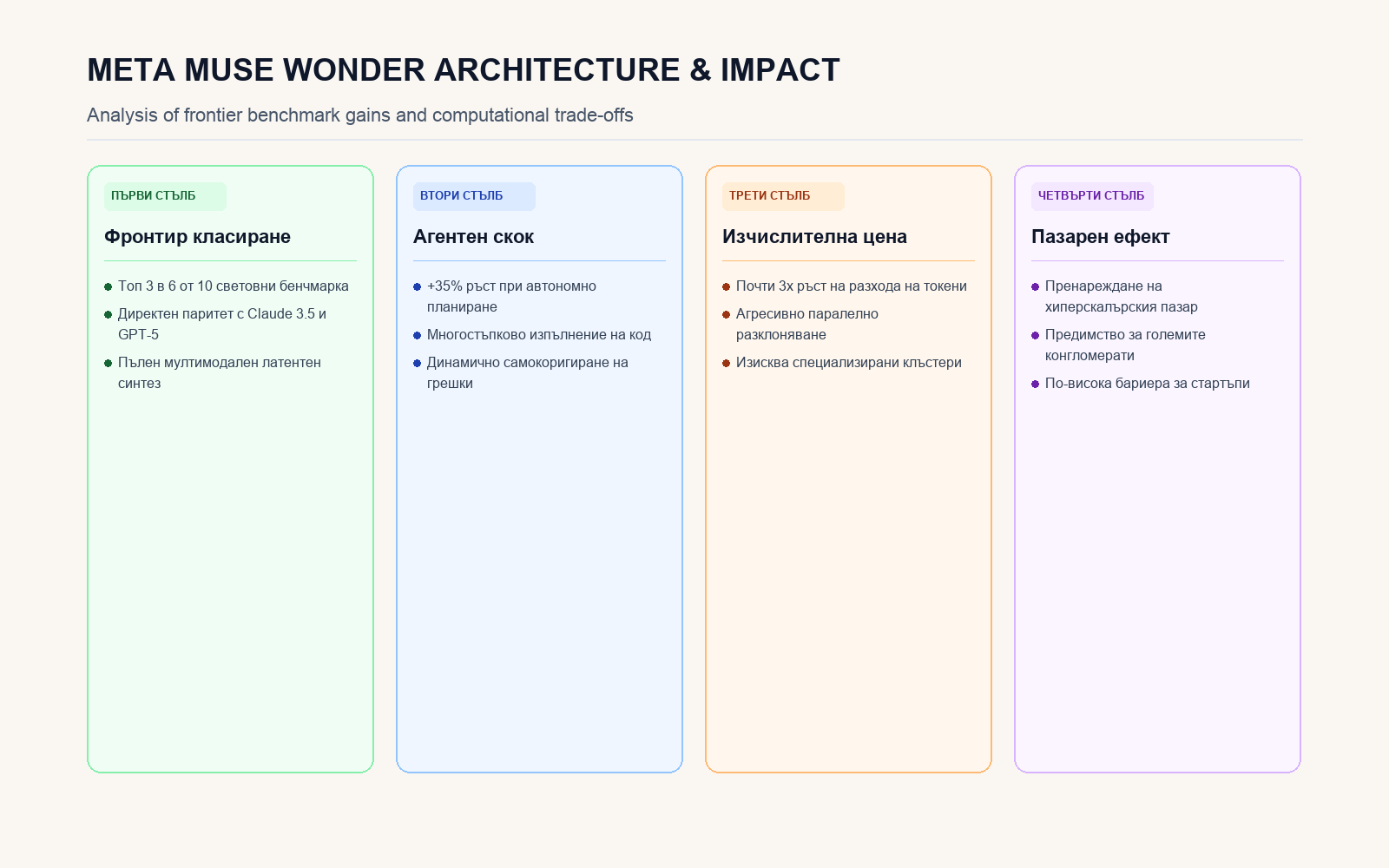Инфографика за архитектурата и пазарното въздействие на Meta Muse Wonder