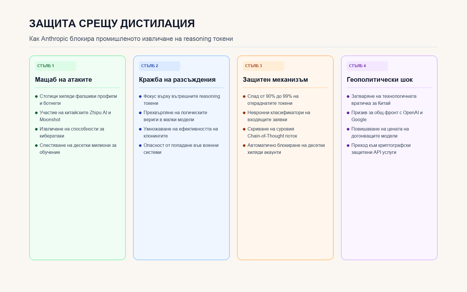 Инфографика: Защитната архитектура на Anthropic срещу дистилация