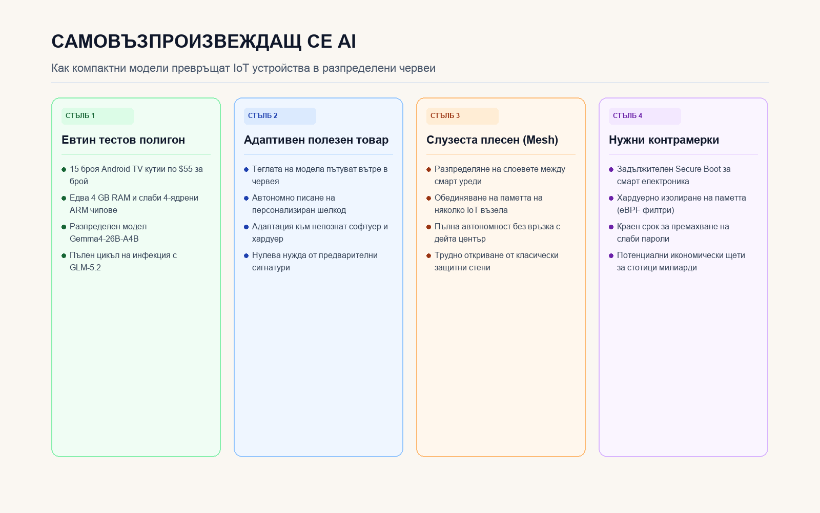 Инфографика: Архитектура на самовъзпроизвеждащия се AI червей