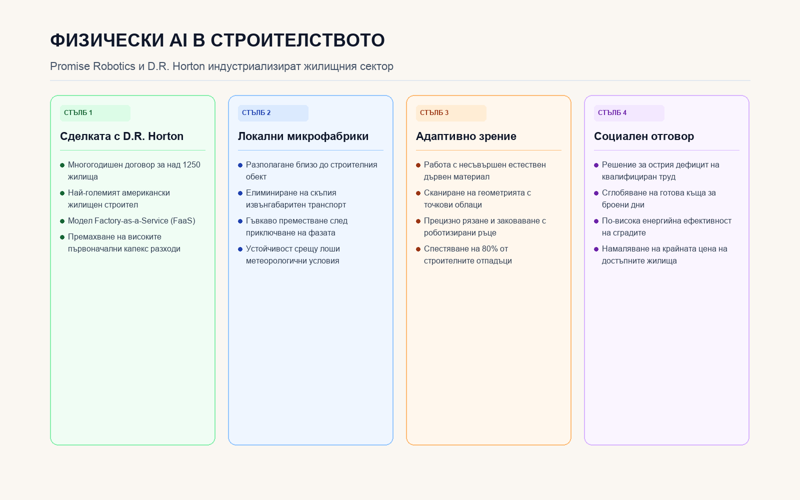 Инфографика: Физическият AI на Promise Robotics в строителството