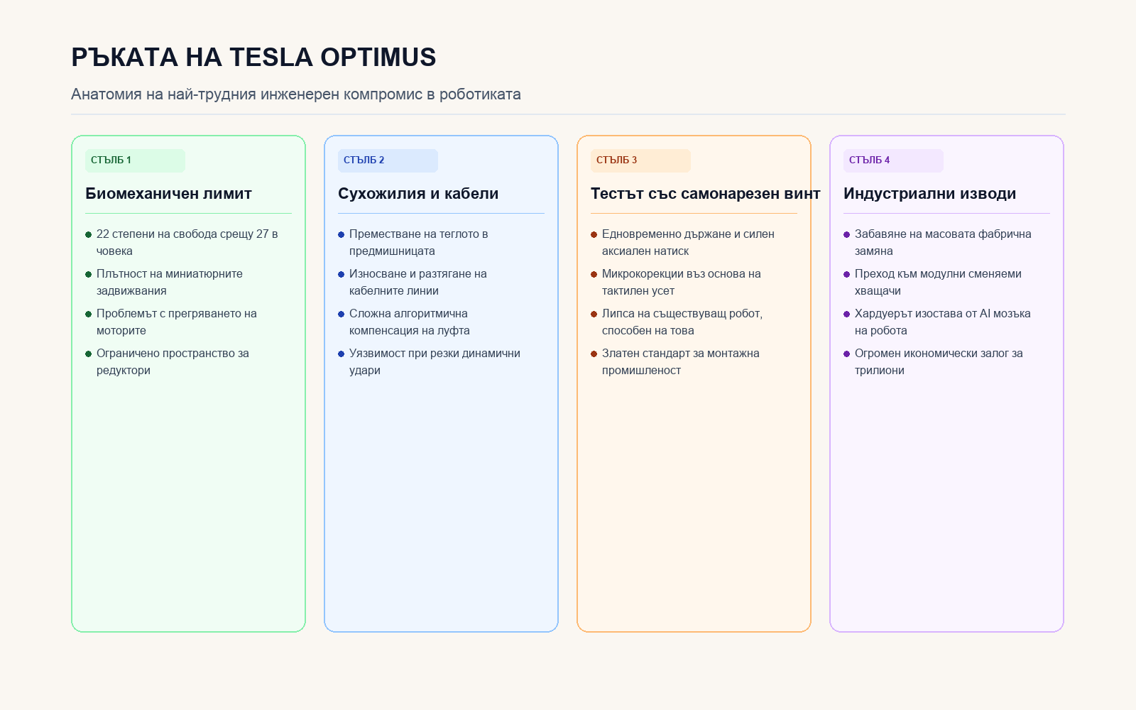Инфографика: Инженерните предизвикателства пред ръката на Optimus