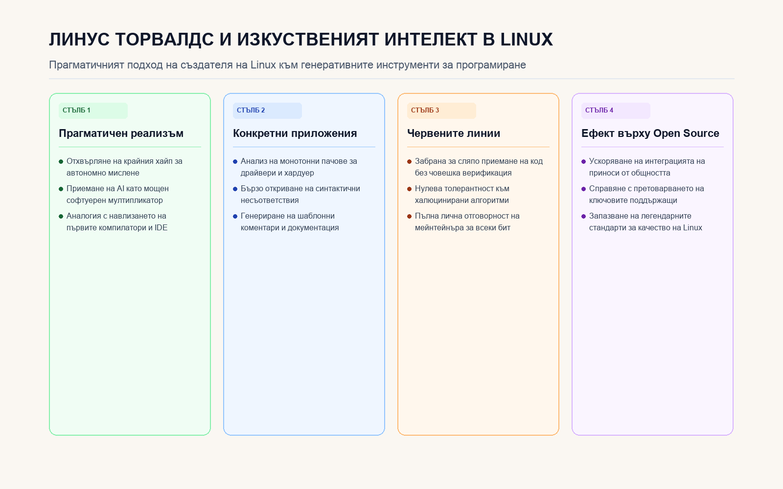 Инфографика: Линус Торвалдс и изкуственият интелект в Linux