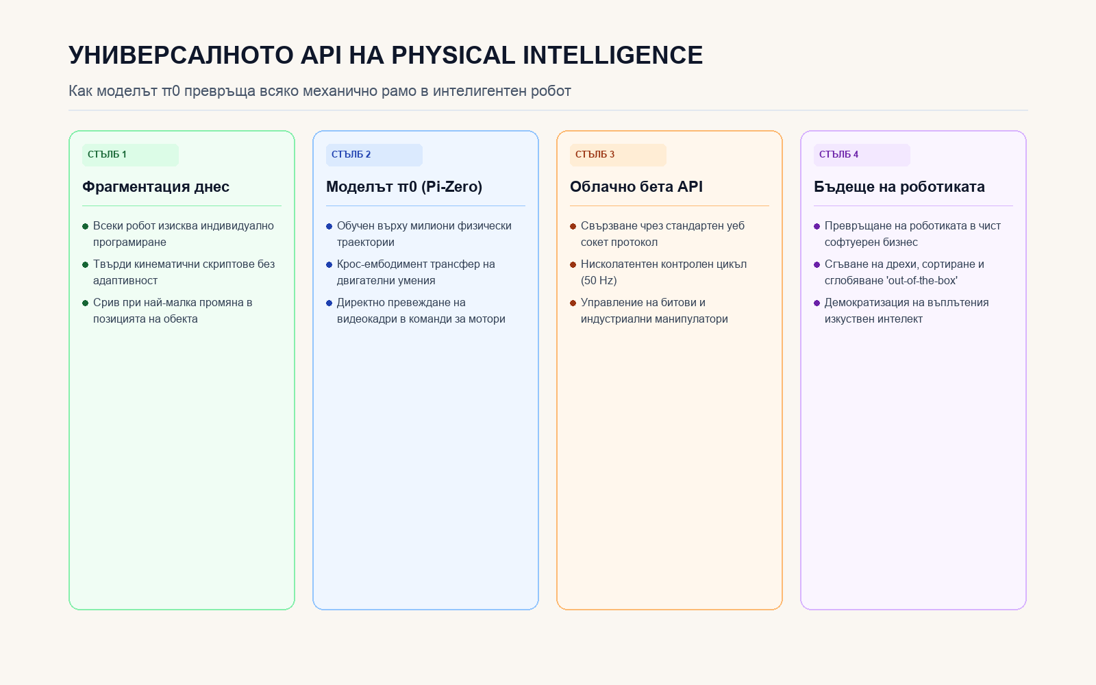 Инфографика: Универсалното API на Physical Intelligence