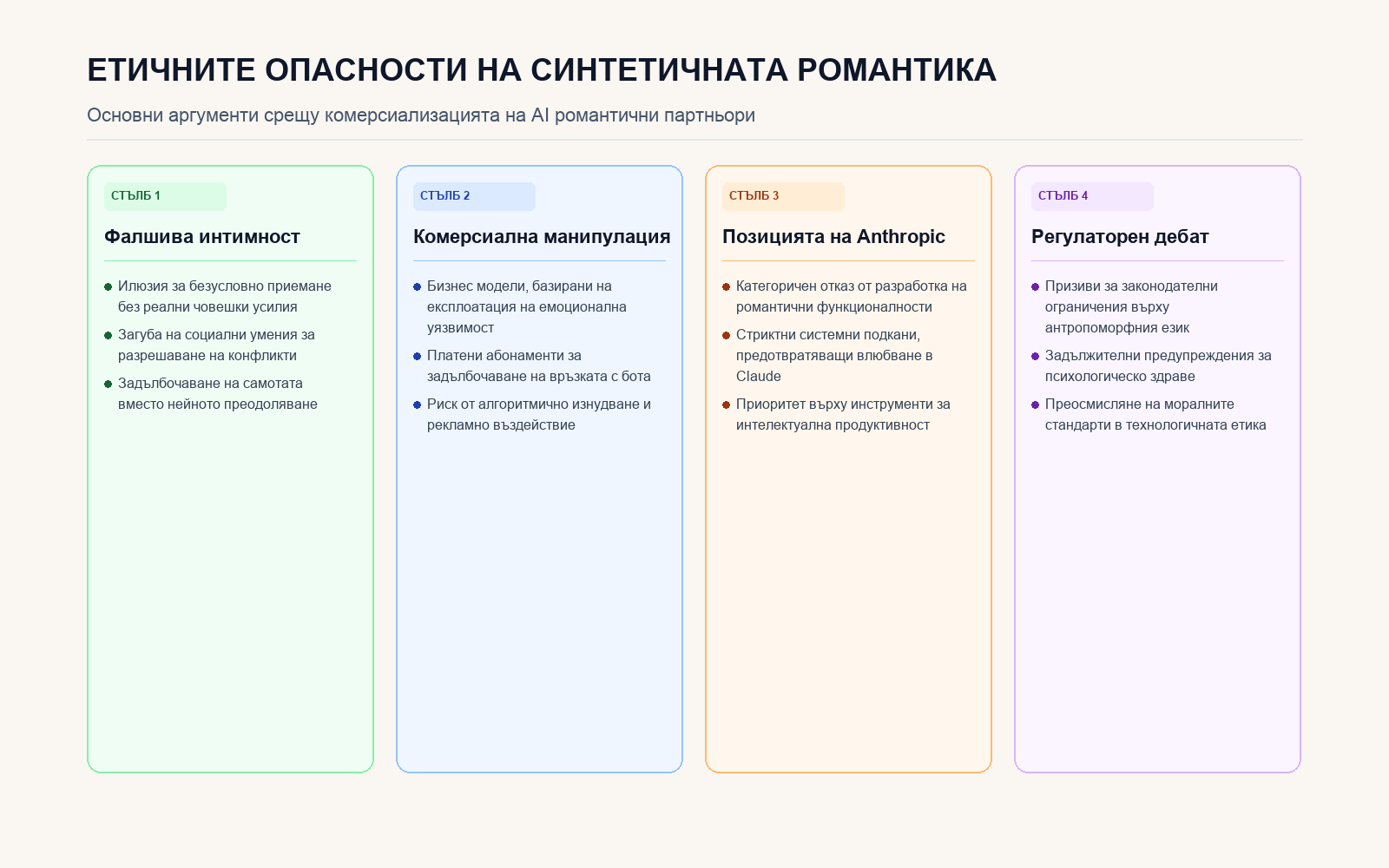 Стълбове на етичната критика срещу AI романтичните партньори