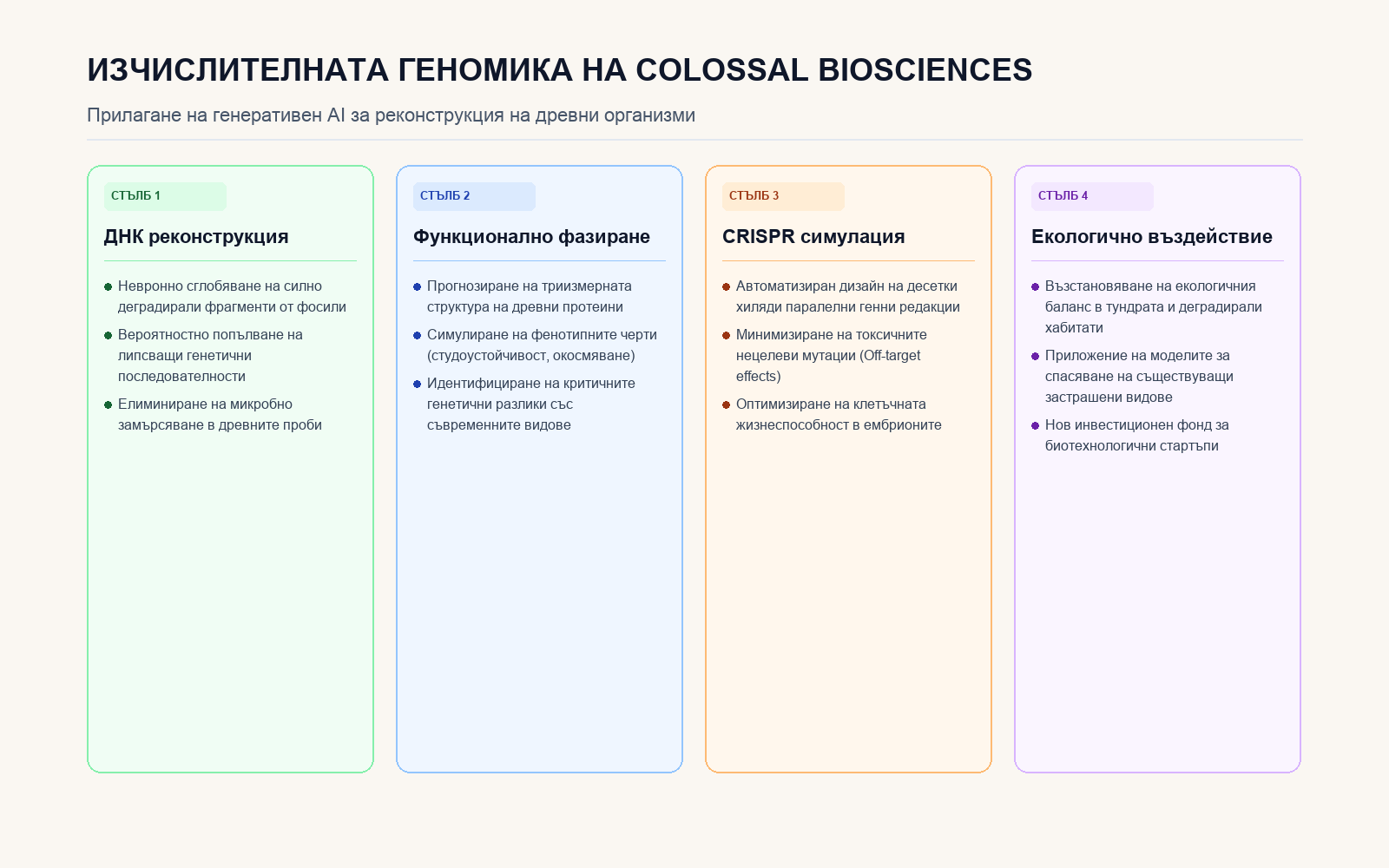 Основни стълбове на изчислителната платформа на Colossal Biosciences