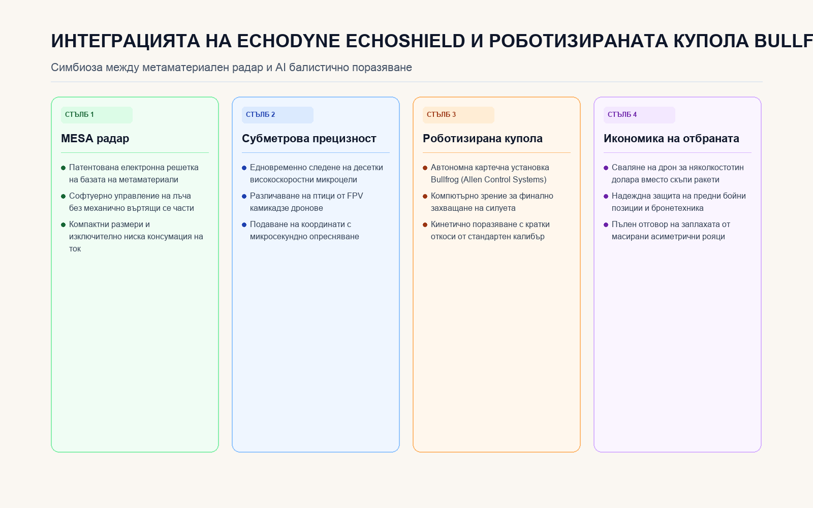 Основни стълбове на интегрираната C-UAS система на Echodyne и Bullfrog