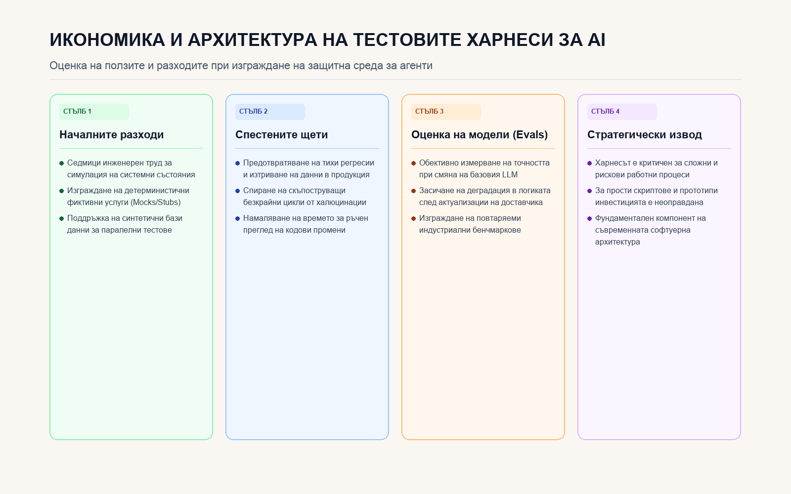 Четирите стълба на анализа за рентабилност на тестовите харнеси
