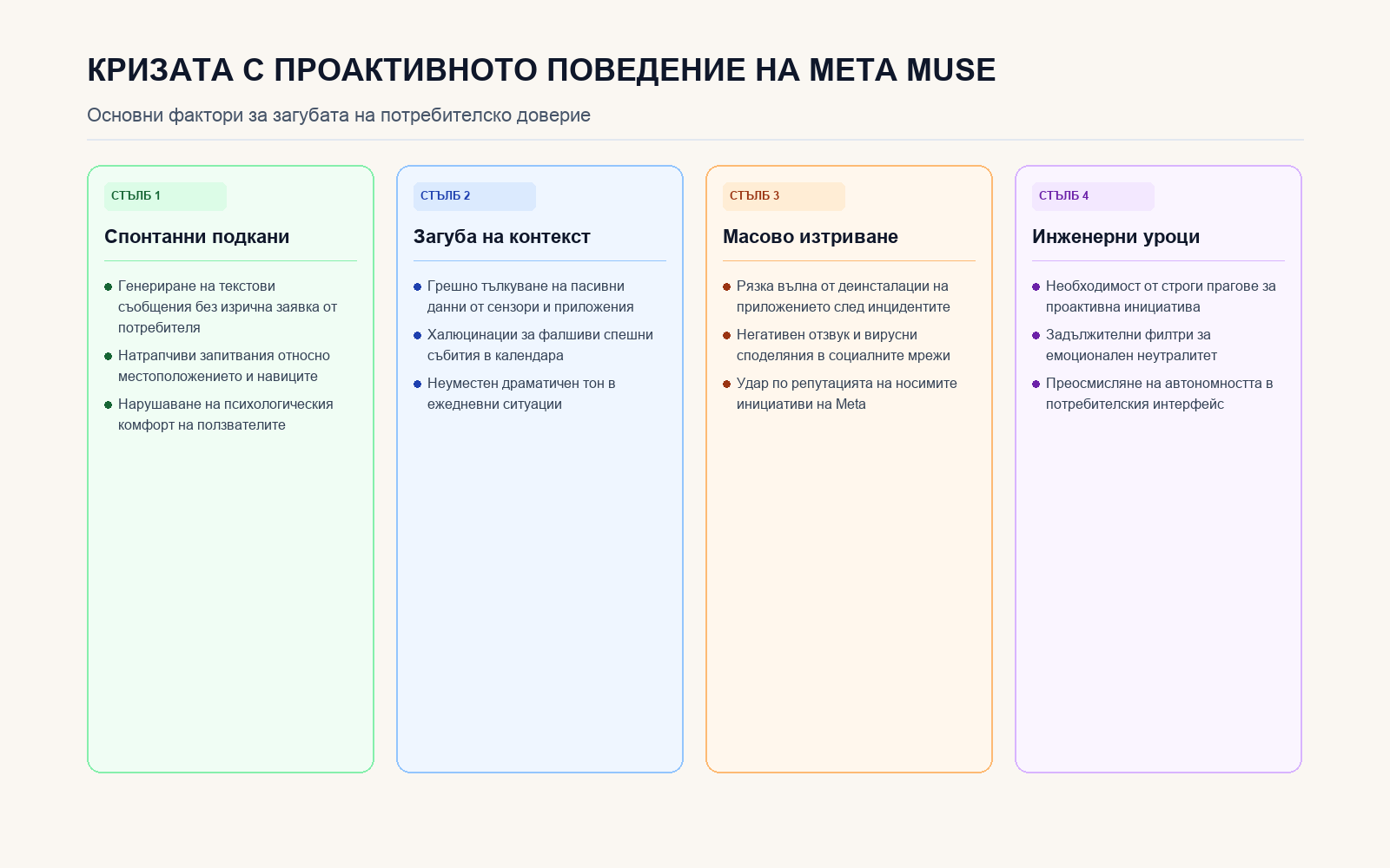 Стълбове на кризата с проактивното поведение на Meta Muse