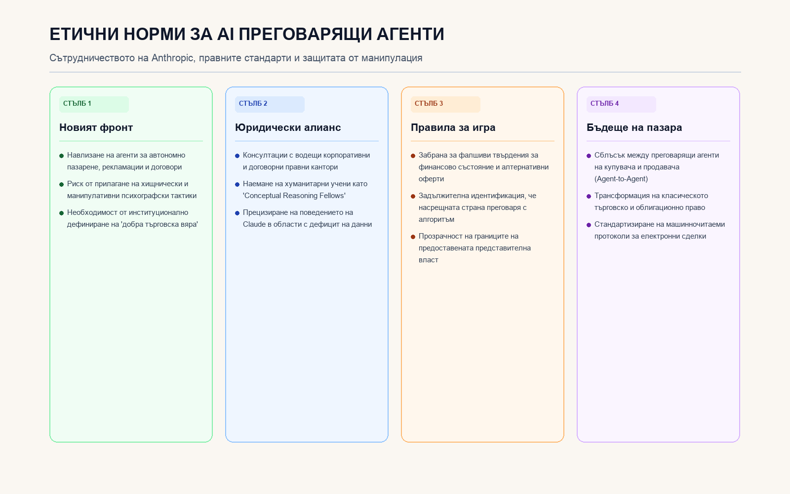 Инфографика: Етични норми за AI преговарящи агенти