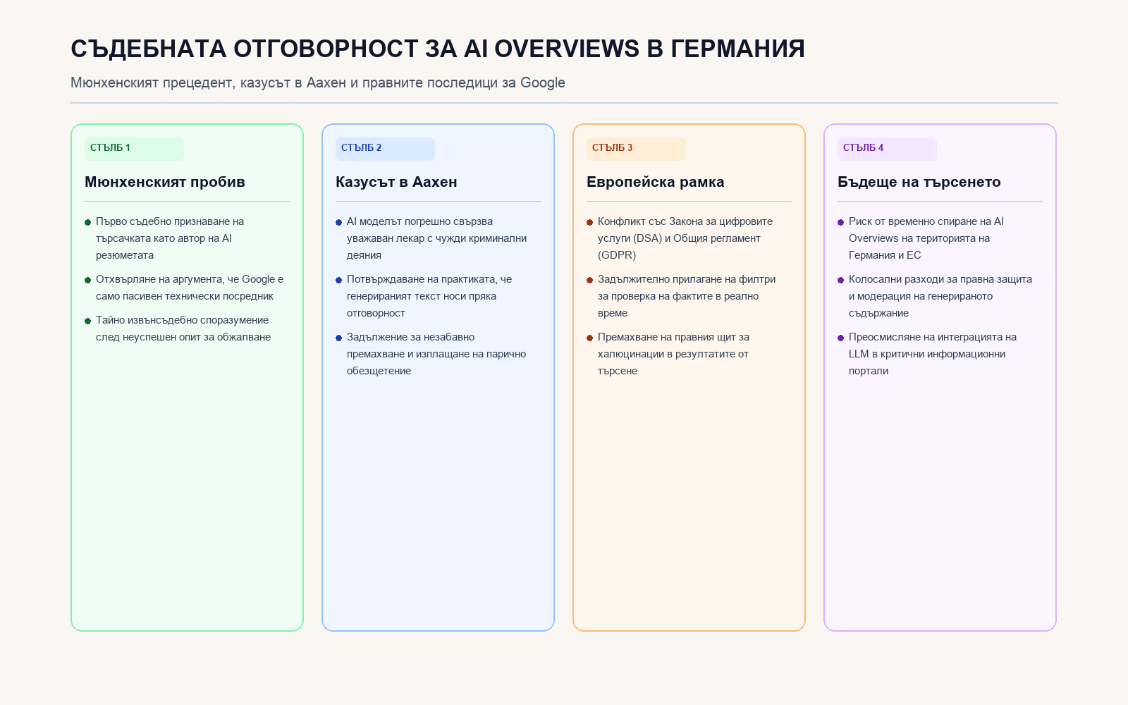 Инфографика: Съдебната отговорност за AI Overviews в Германия