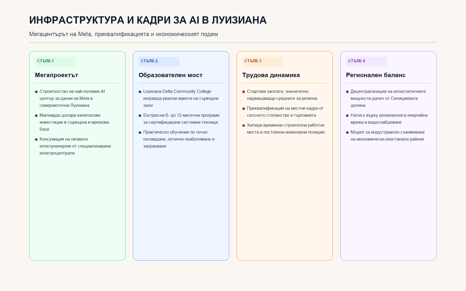 Инфографика: Инфраструктура и кадри за AI в Луизиана
