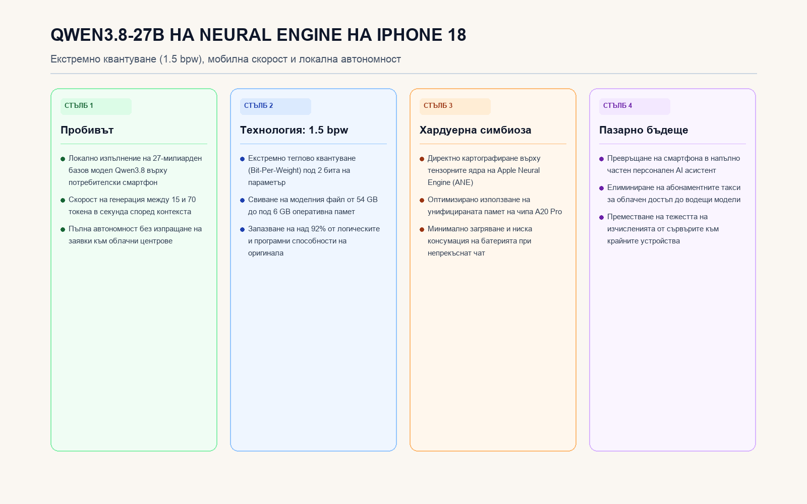 Инфографика: Qwen3.8-27B на Neural Engine на iPhone 18
