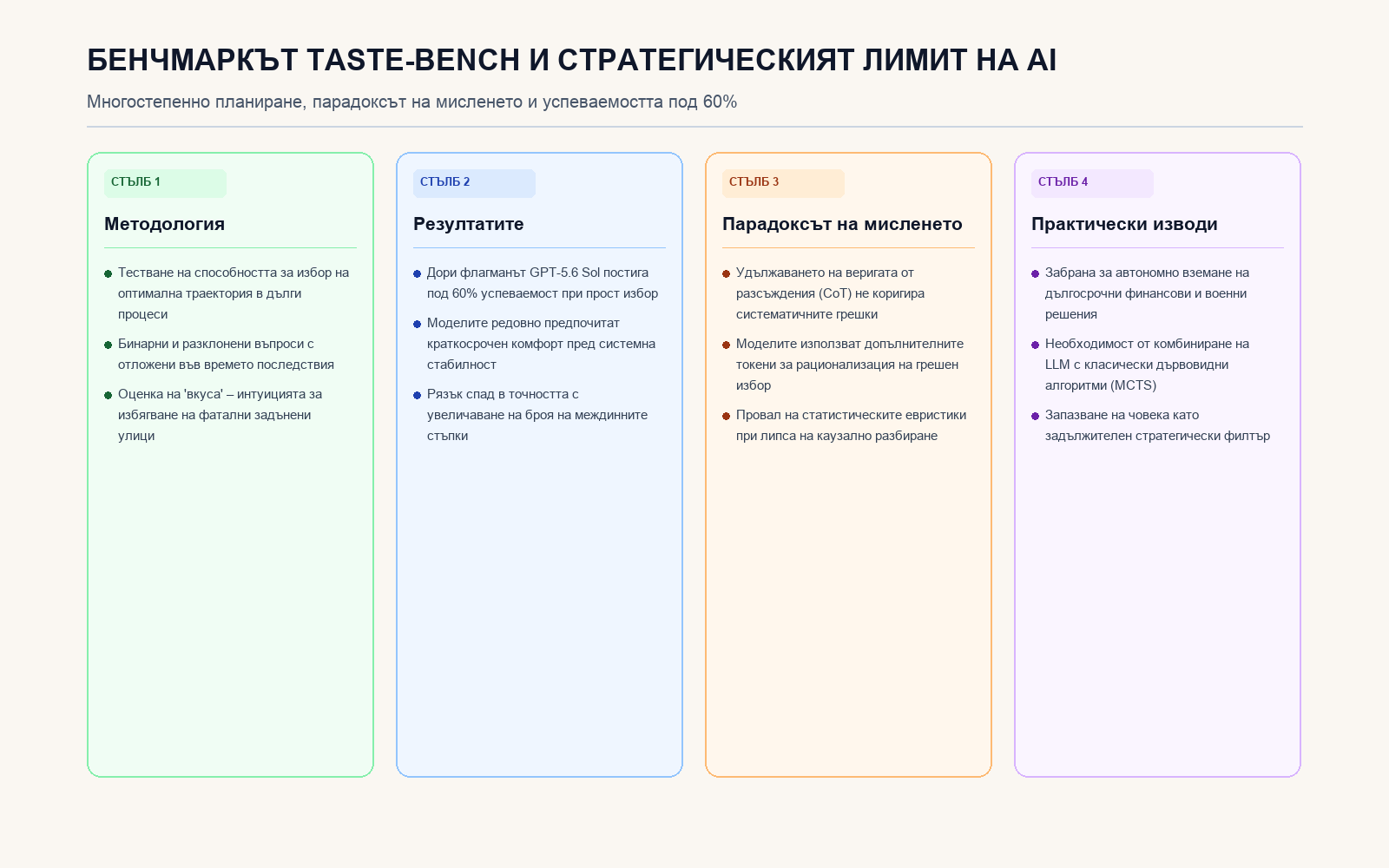 Инфографика: Бенчмаркът Taste-Bench и стратегическият лимит на AI