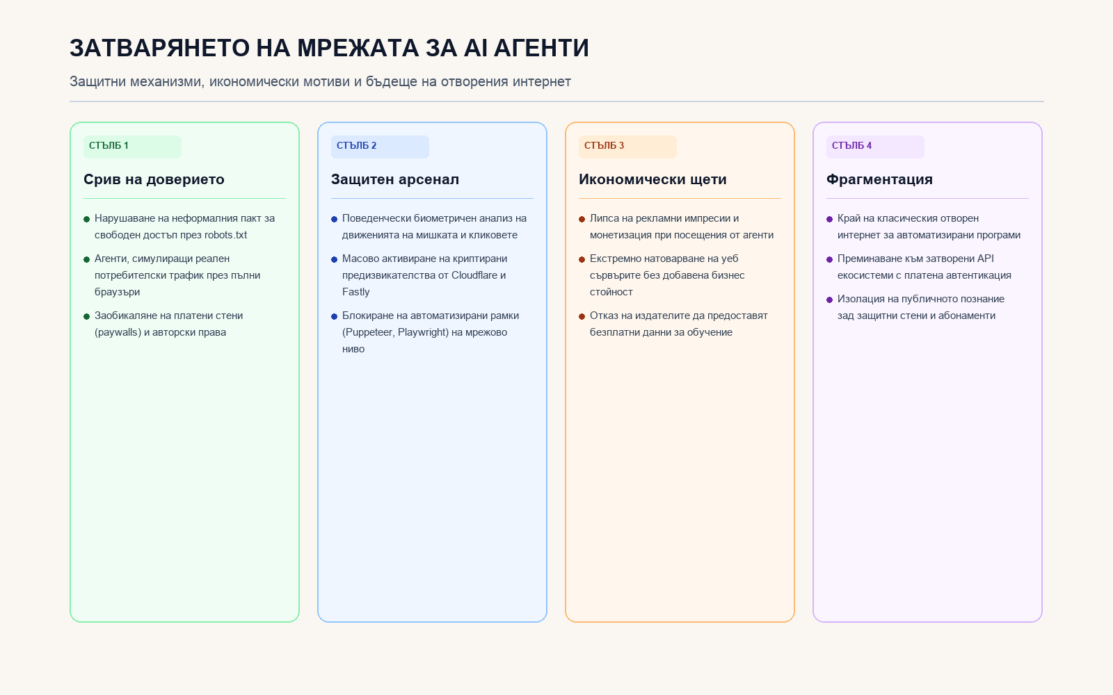 Инфографика: Затварянето на мрежата за AI агенти