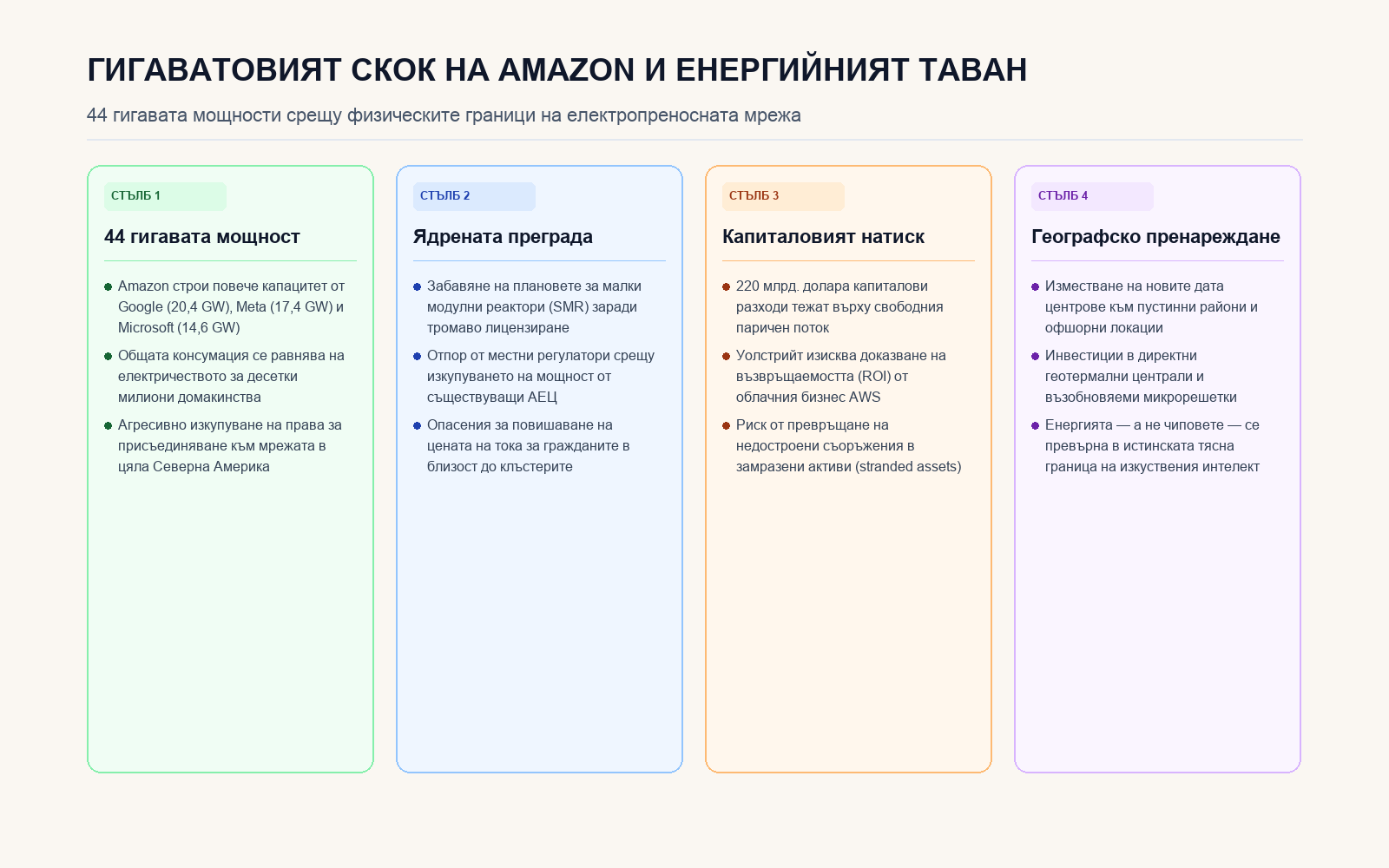 Четири стълба на енергийните предизвикателства пред 220-милиардната програма на Amazon