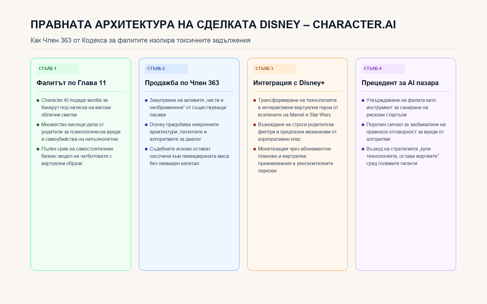 Архитектура на сделката по Член 363 от Кодекса за фалитите за активите на Character.AI