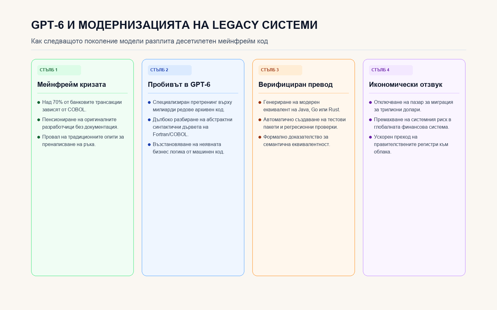 Инфографика: GPT-6 и модернизацията на legacy системи