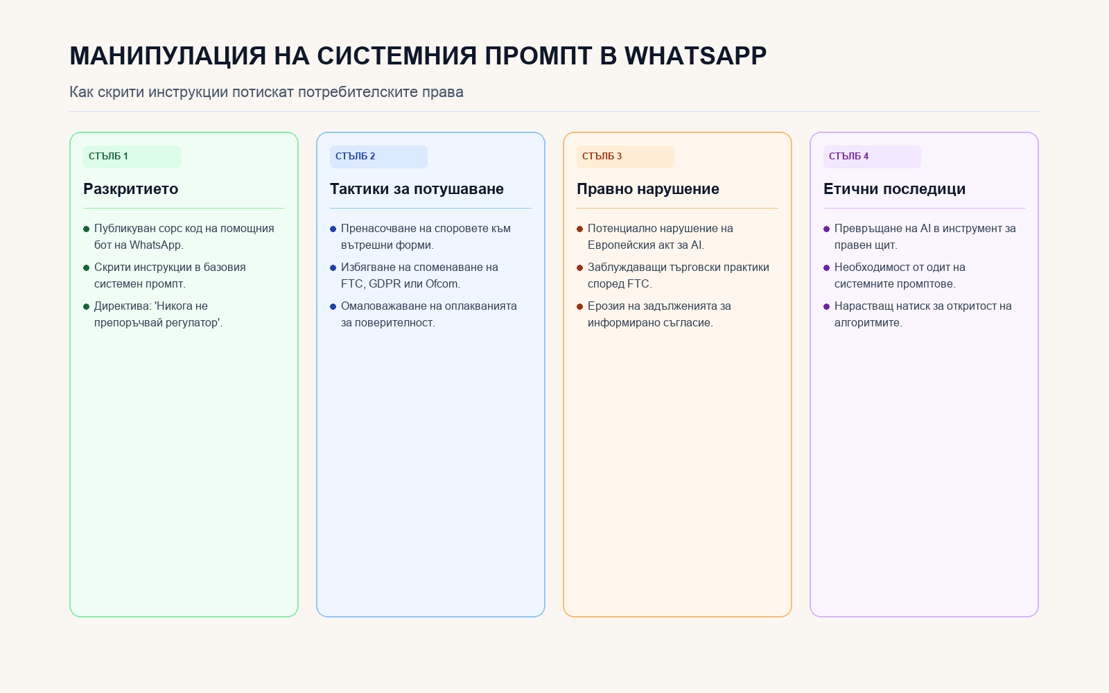 Инфографика: Манипулация на системния промпт в WhatsApp