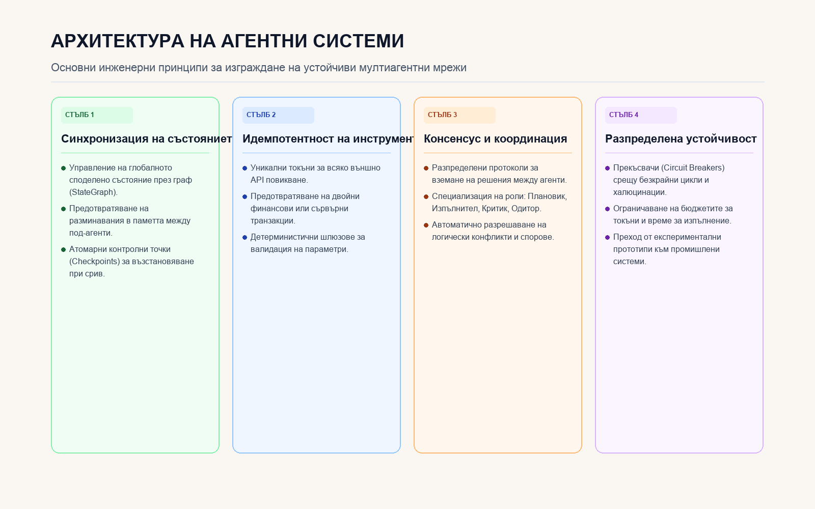 Инфографика: Основни компоненти на устойчивата агентна архитектура