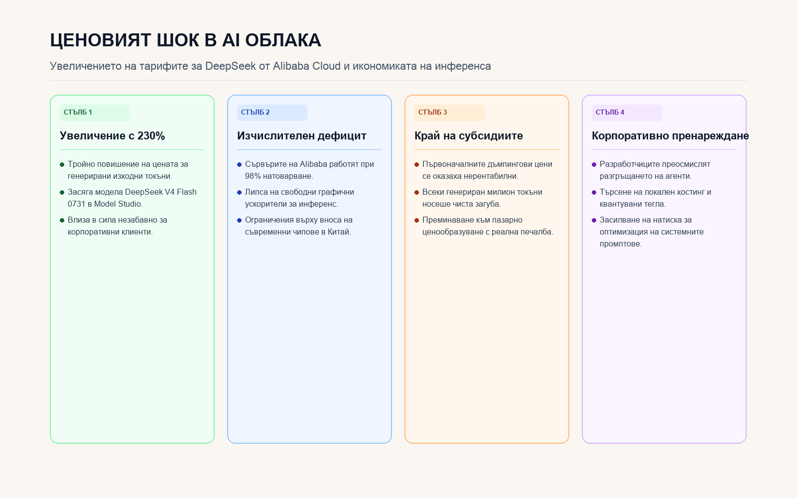 Инфографика: Причини и последици от ценовия скок на DeepSeek в Alibaba Cloud