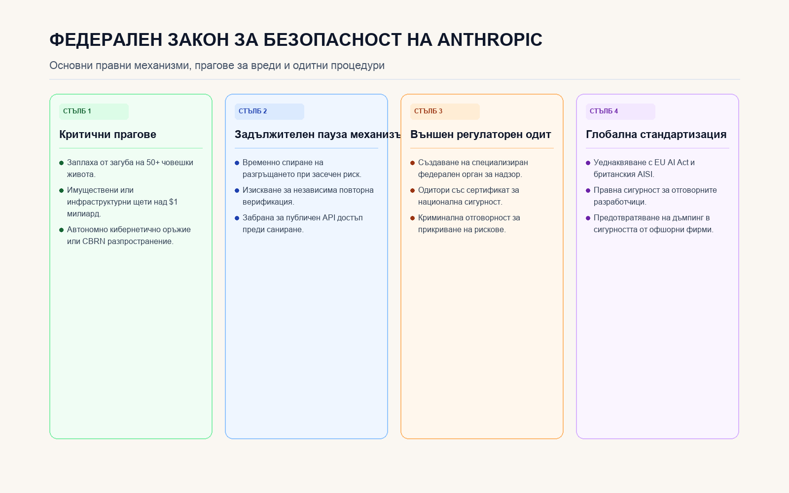 Инфографика: Законодателен проект на Anthropic за AI безопасност