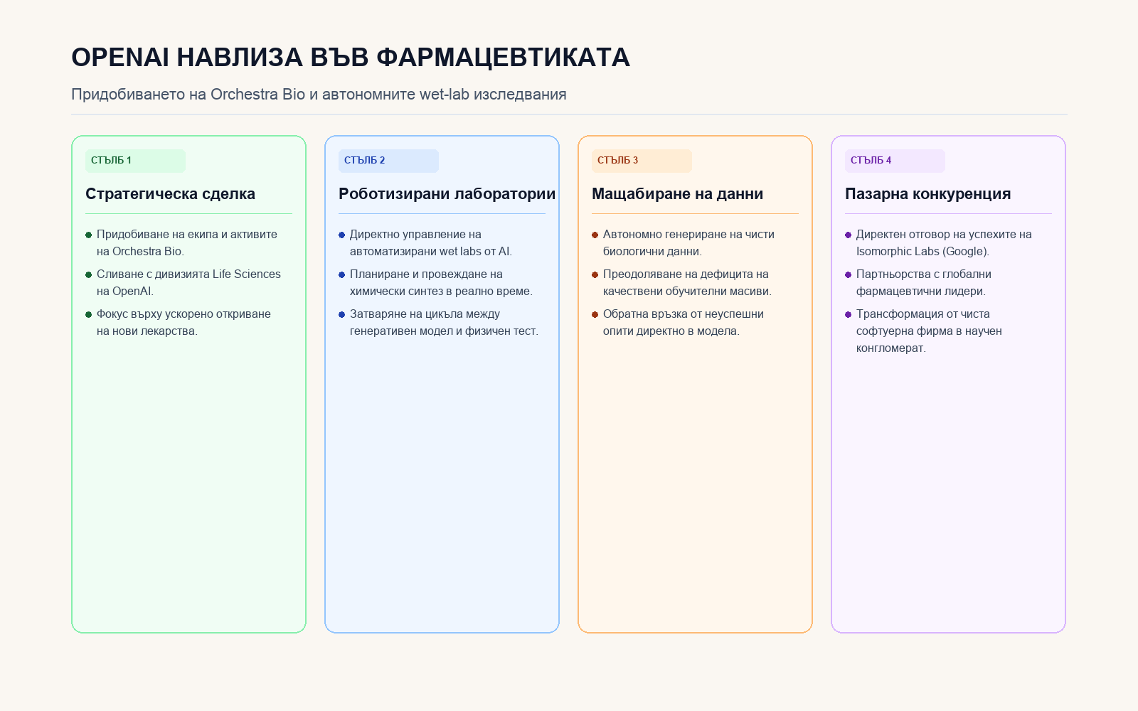 Инфографика: Архитектура на автономната лаборатория на OpenAI и Orchestra Bio