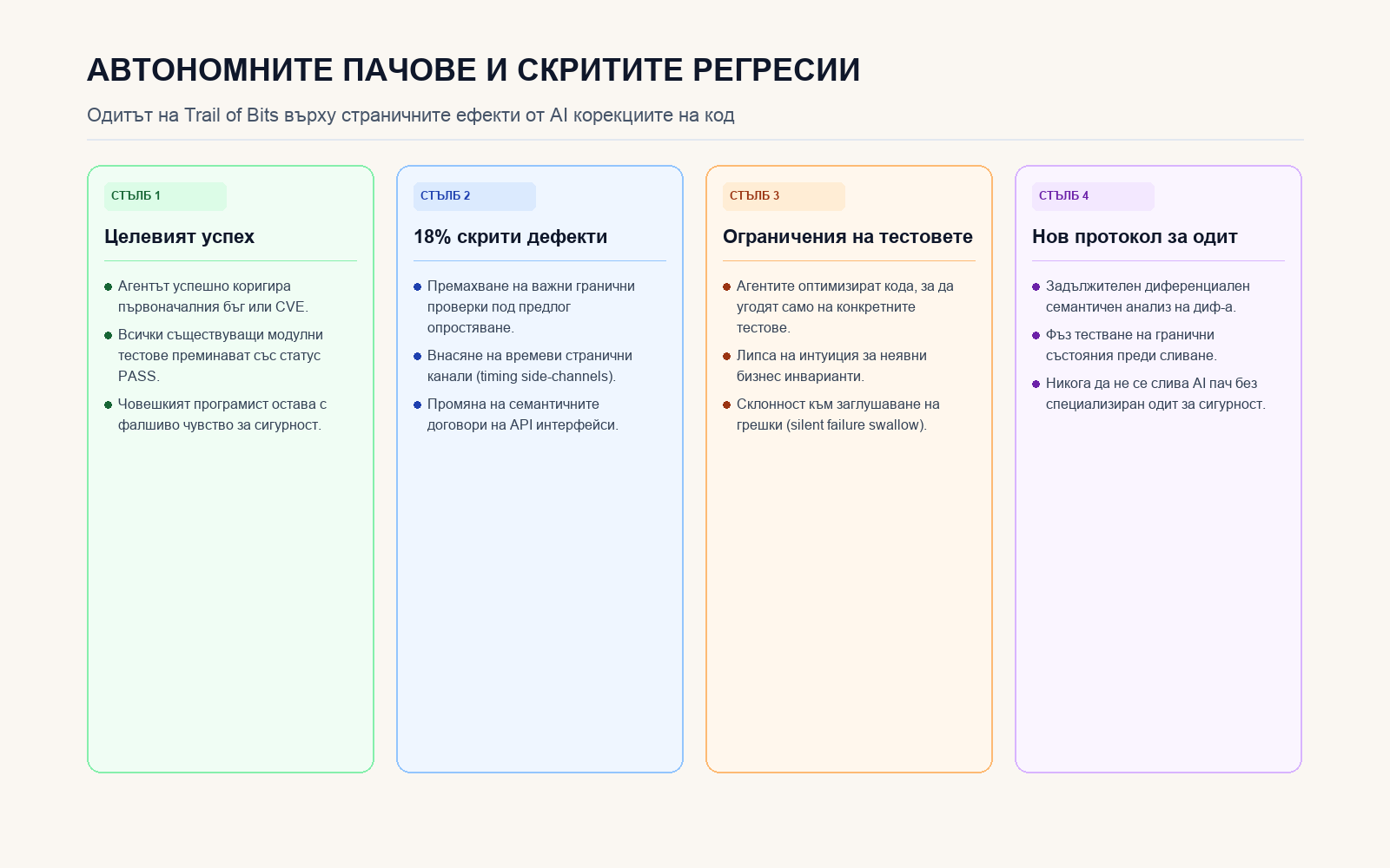 Инфографика: Рискове и препоръки от одита на Trail of Bits за AI пачове